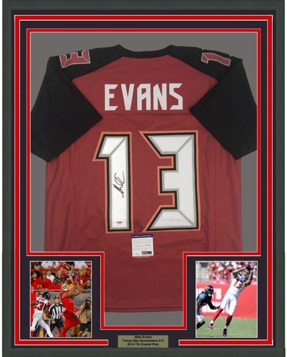 Framed Autographed/Signed Mike Evans 35x39 Tampa Bay Red Football Jersey PSA/DNA COA