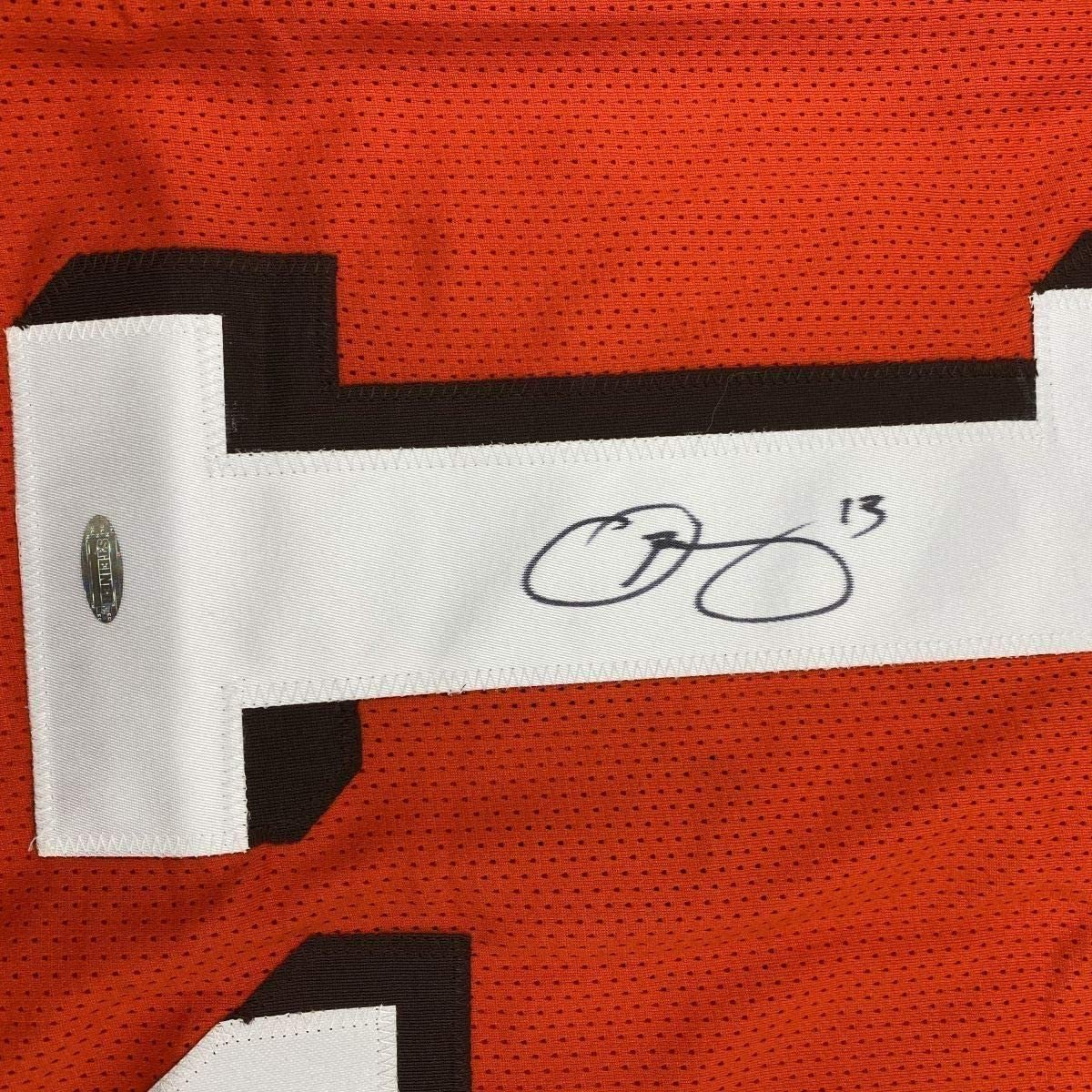 Framed Autographed/Signed Odell Beckham Jr. 35x39 Cleveland Orange Football Jersey Steiner Sports COA Hologram Only
