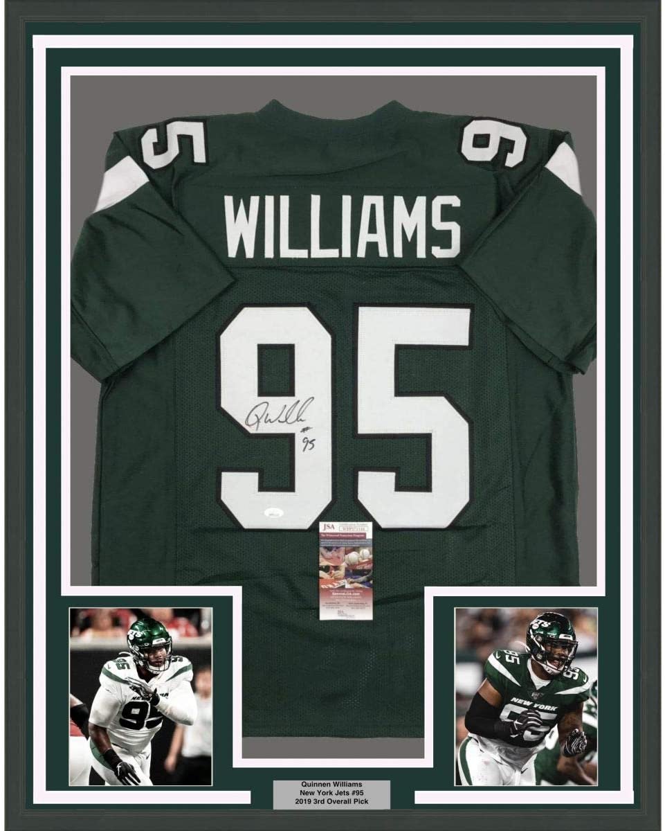 Framed Autographed/Signed Quinnen Williams 35x39 New York Green Football Jersey JSA COA