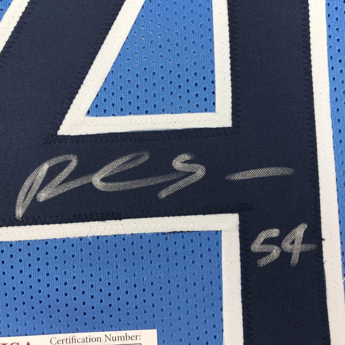 Framed Autographed/Signed Rashaan Evans 35x39 Tennessee Light Blue Football Jersey JSA COA