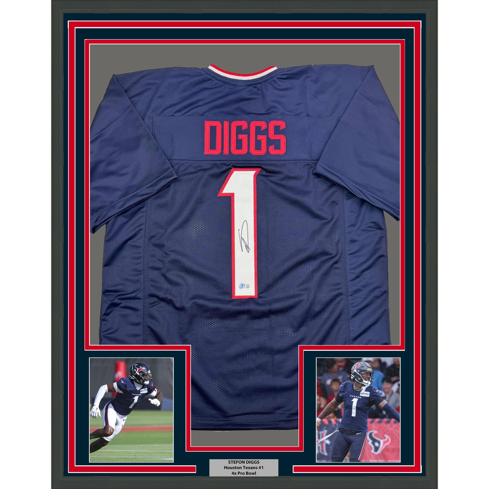Framed Autographed/Signed Stefon Diggs 35x39 Houston Blue Football Jersey Beckett BAS COA