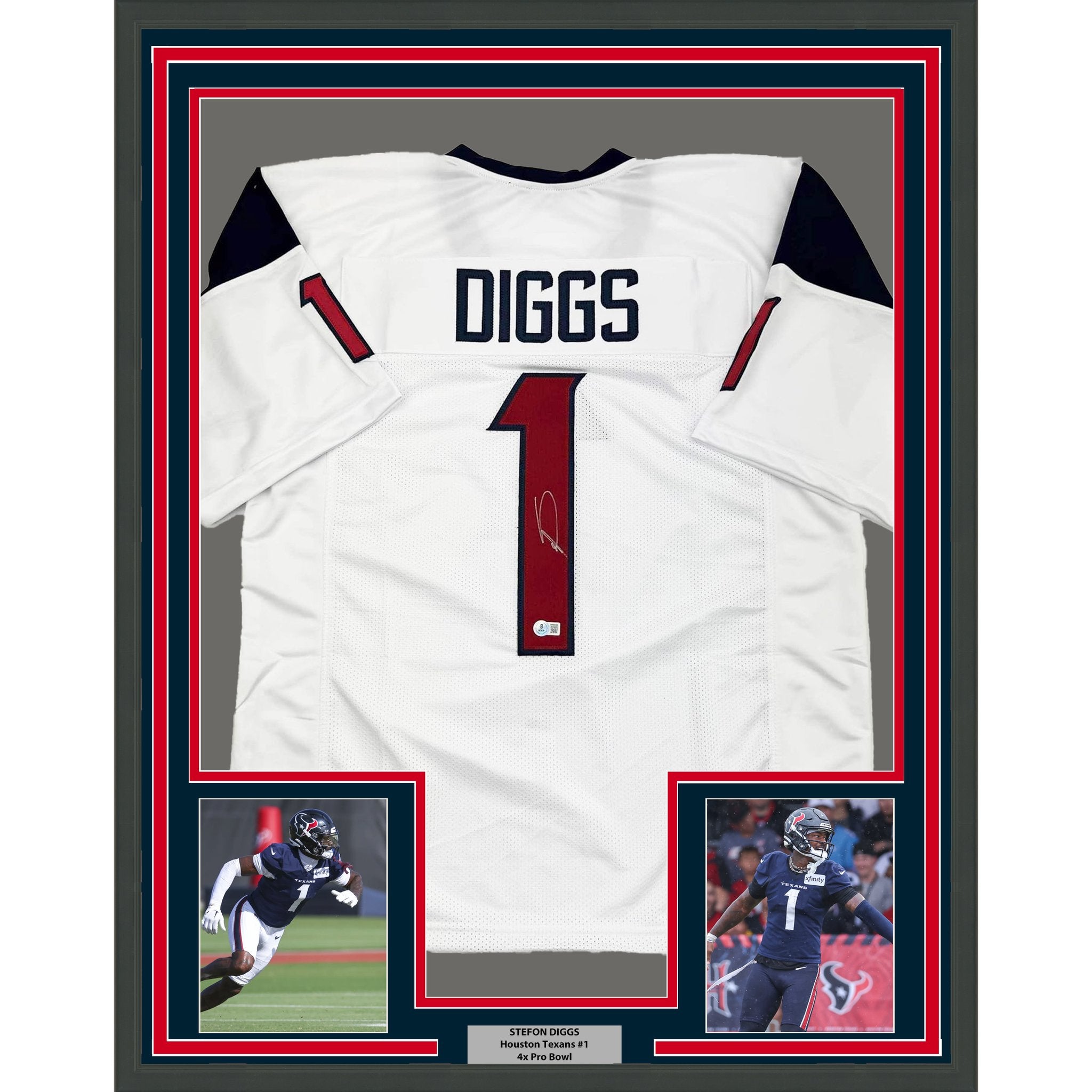 Framed Autographed/Signed Stefon Diggs 35x39 Houston White Football Jersey Beckett BAS COA