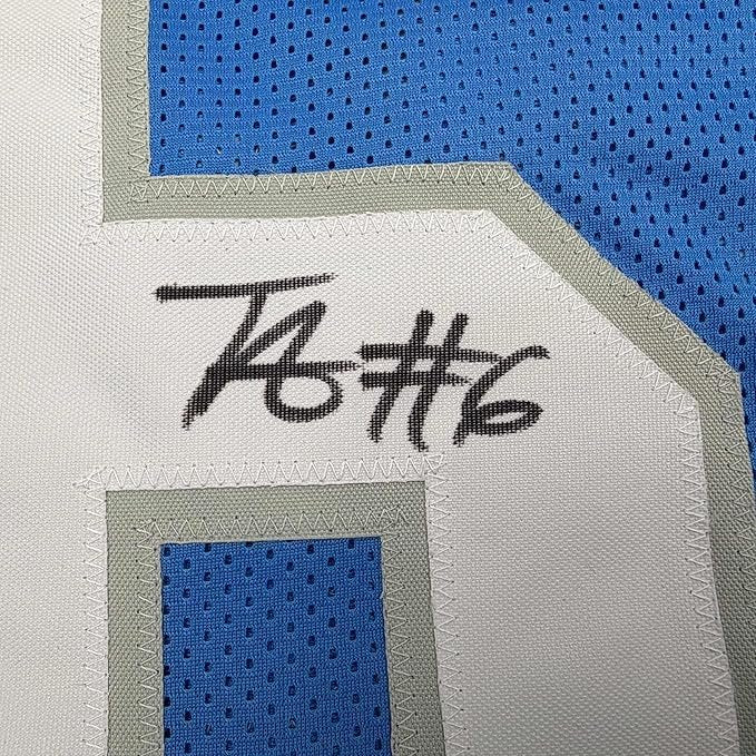 Framed Autographed/Signed Terrion Arnold 35x39 Detroit Blue Football Jersey Beckett BAS COA