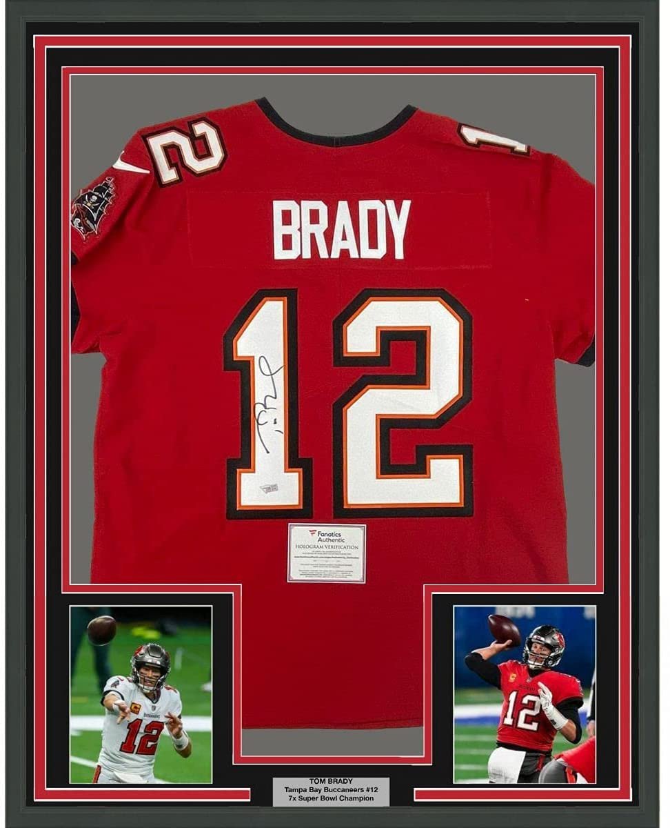 Framed Autographed/Signed Tom Brady 35x39 Tampa Bay Buccaneers Red Authentic Nike Elite Football Jersey Fanatics COA