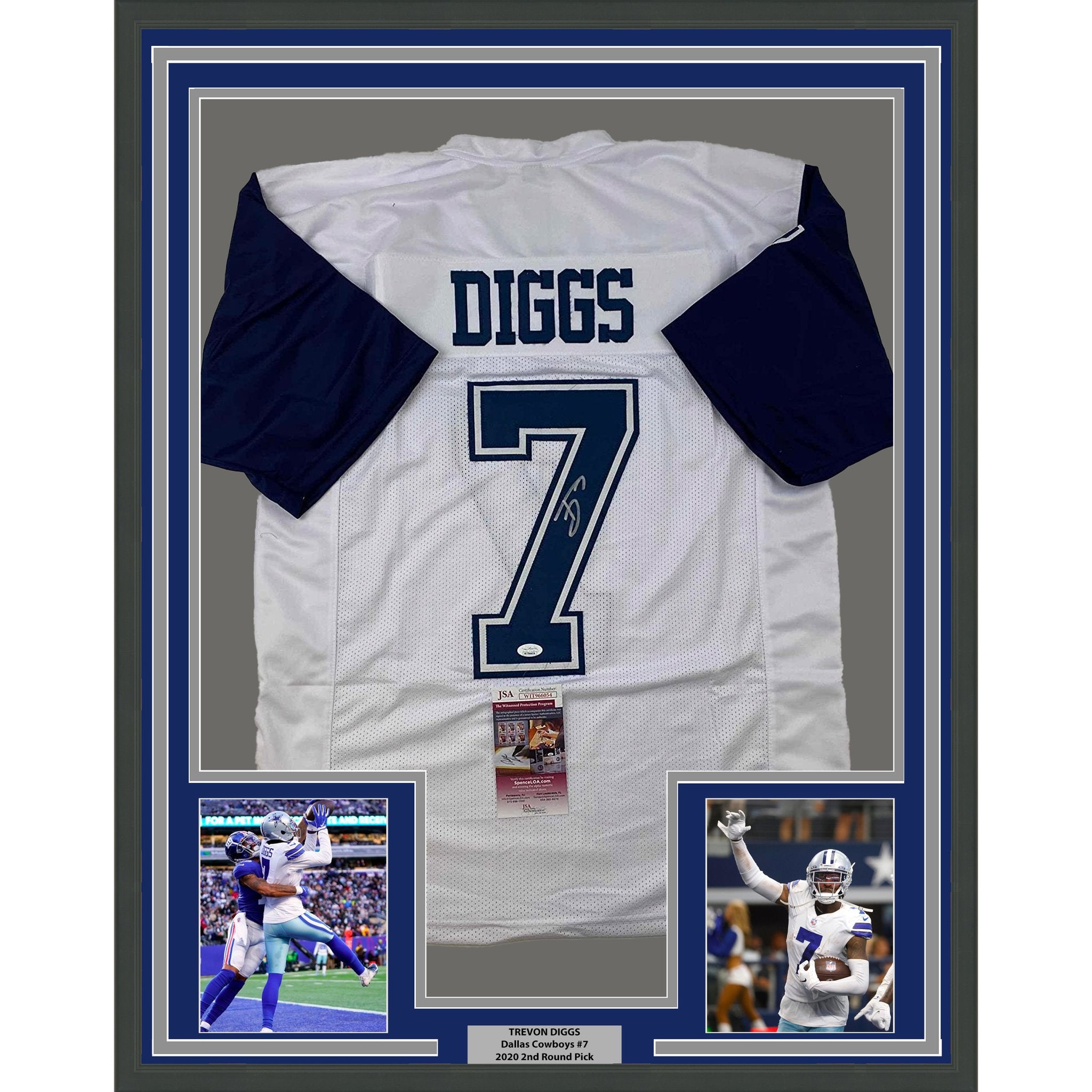 Framed Autographed/Signed Trevon Diggs 35x39 Dallas Color Rush White Football Jersey JSA COA