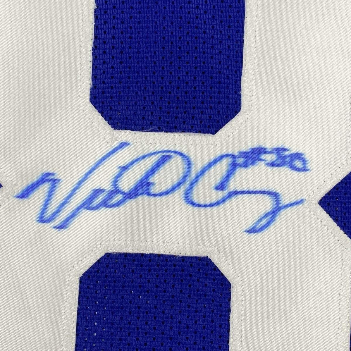 Framed Autographed/Signed Victor Cruz 35x39 New York Blue Football Jersey Steiner Sports COA