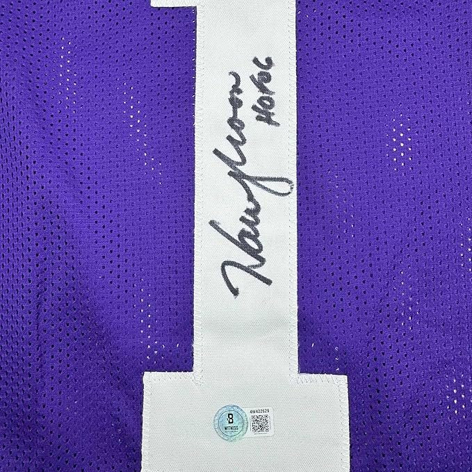 Framed Autographed/Signed Warren Moon HOF 06 35x36 Minnesota Purple Football Jersey Beckett BAS COA