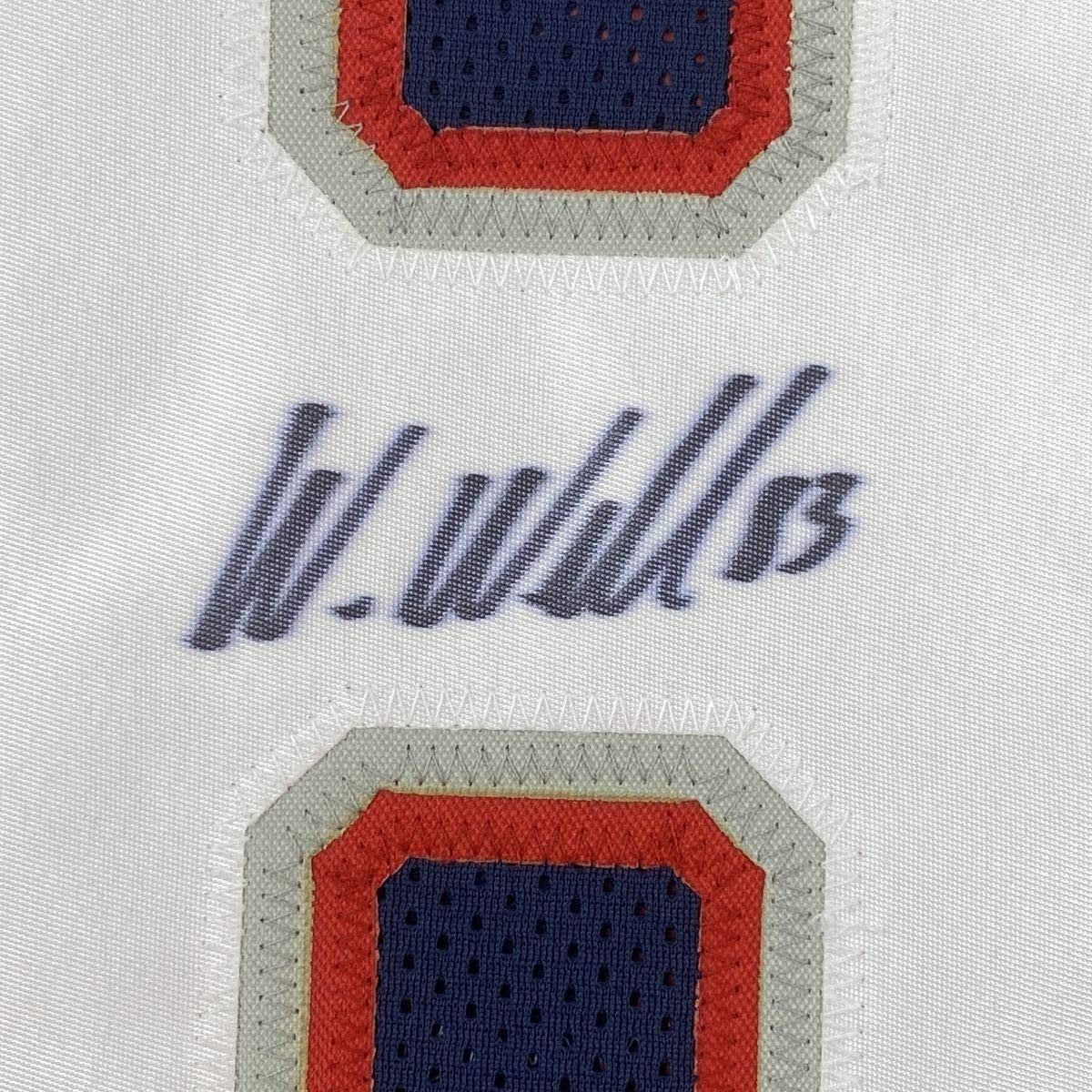 Framed Autographed/Signed Wes Welker 35x39 New England Blue Football Jersey JSA COA