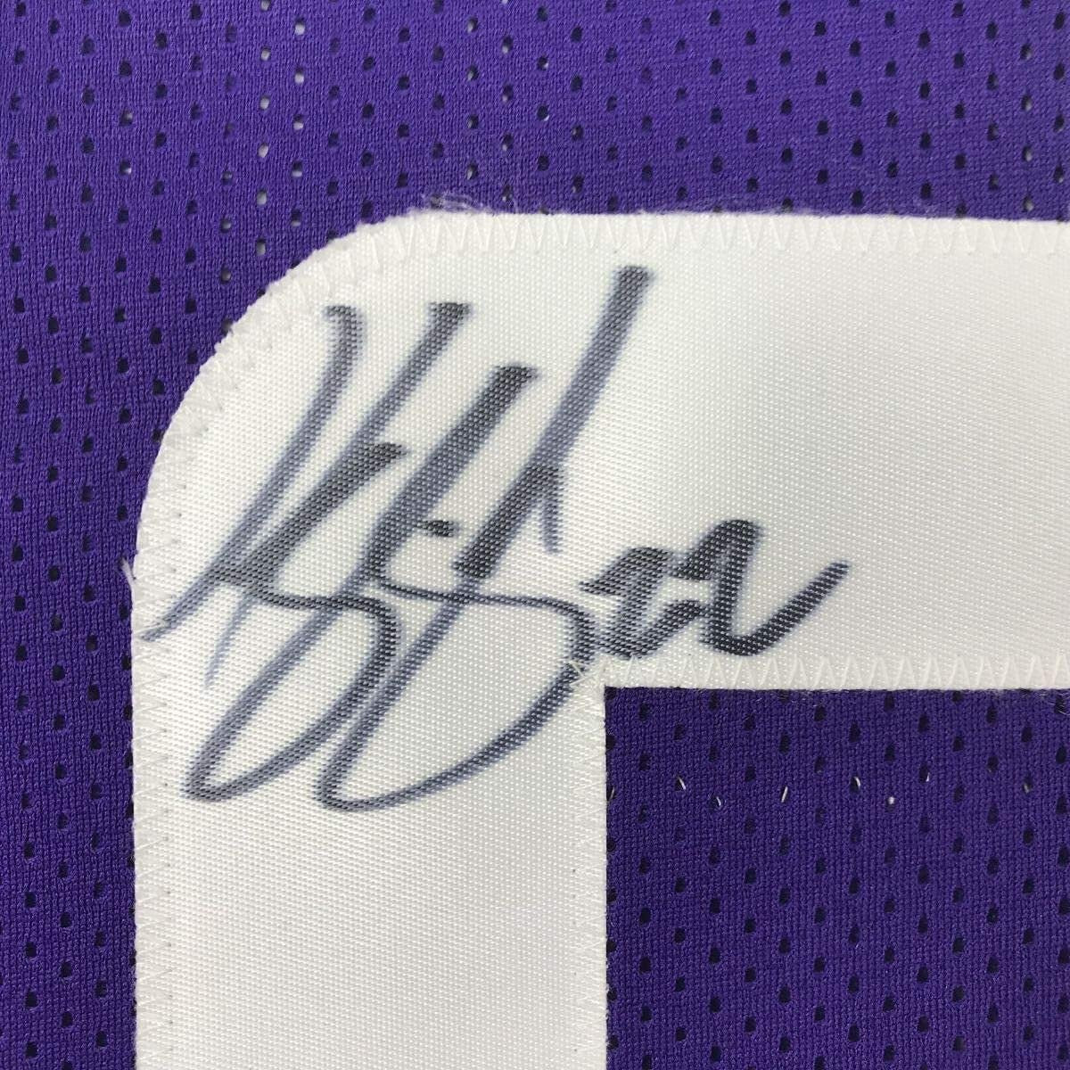 Framed Autographed/Signed Harrison Smith 35x39 Minnesota Purple Football Jersey JSA COA