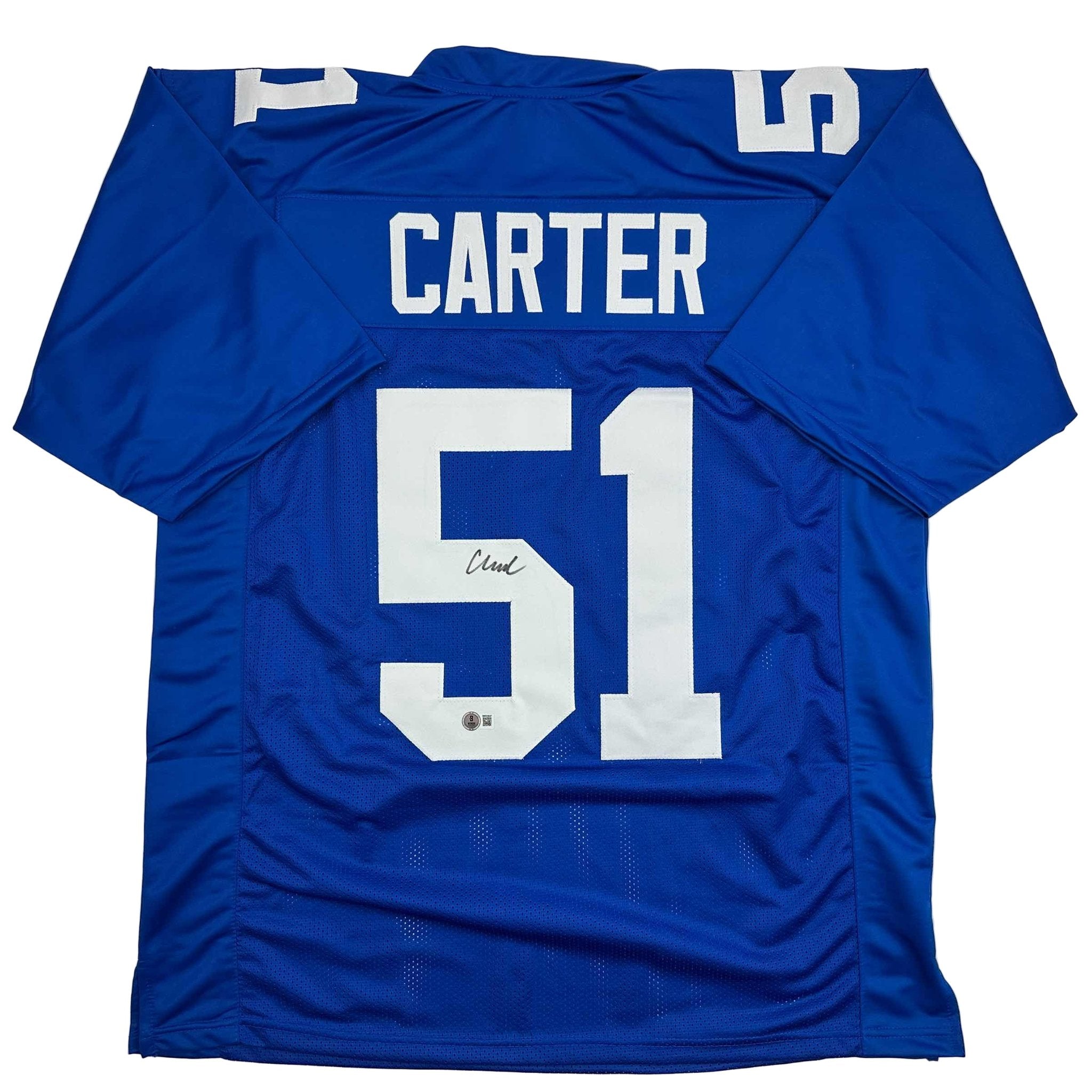 Autographed/Signed Abdul Carter New York Blue Football Jersey Beckett BAS COA
