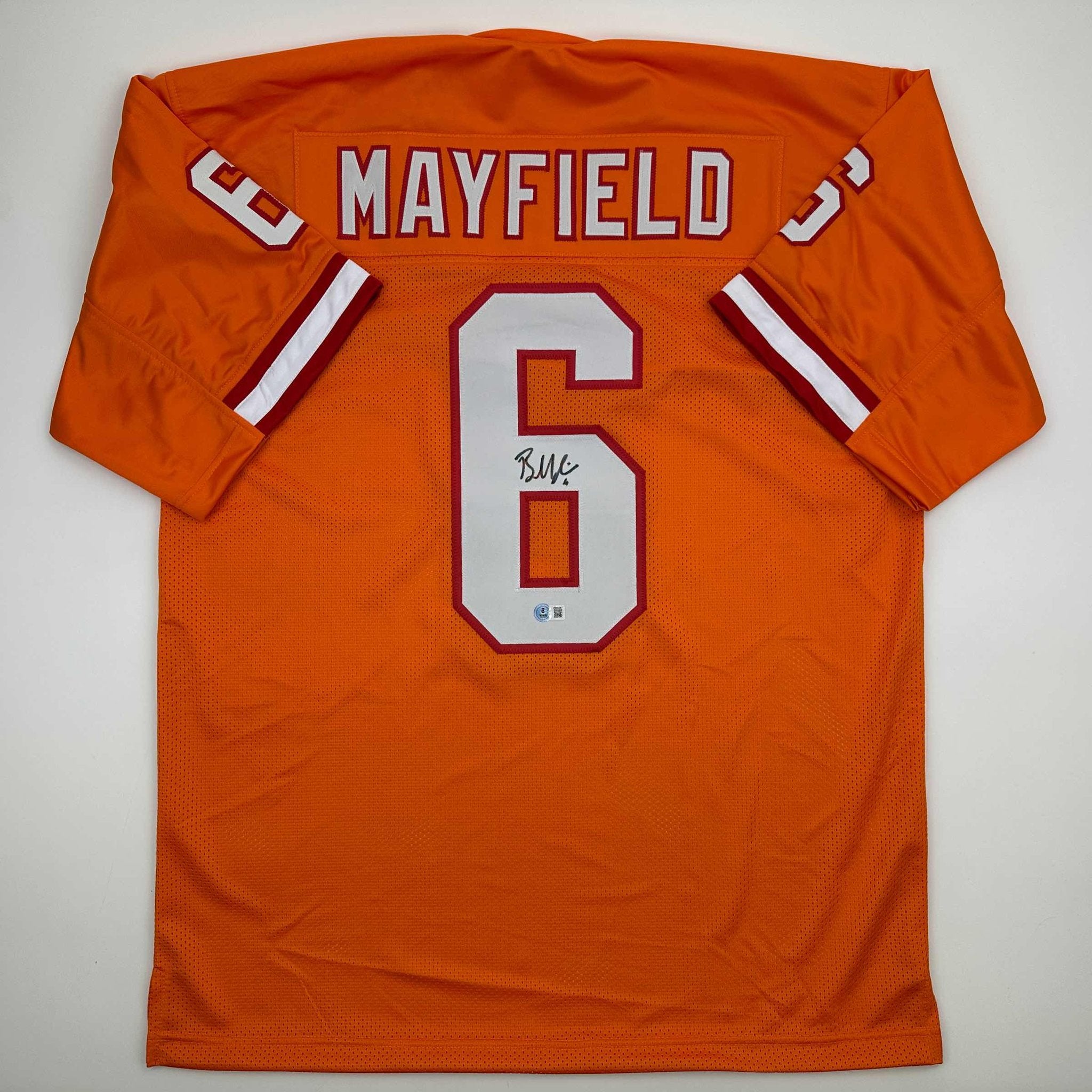 Autographed/Signed Baker Mayfield Tampa Bay Orange Creamsicle Retro Throwback Football Jersey Beckett BAS COA