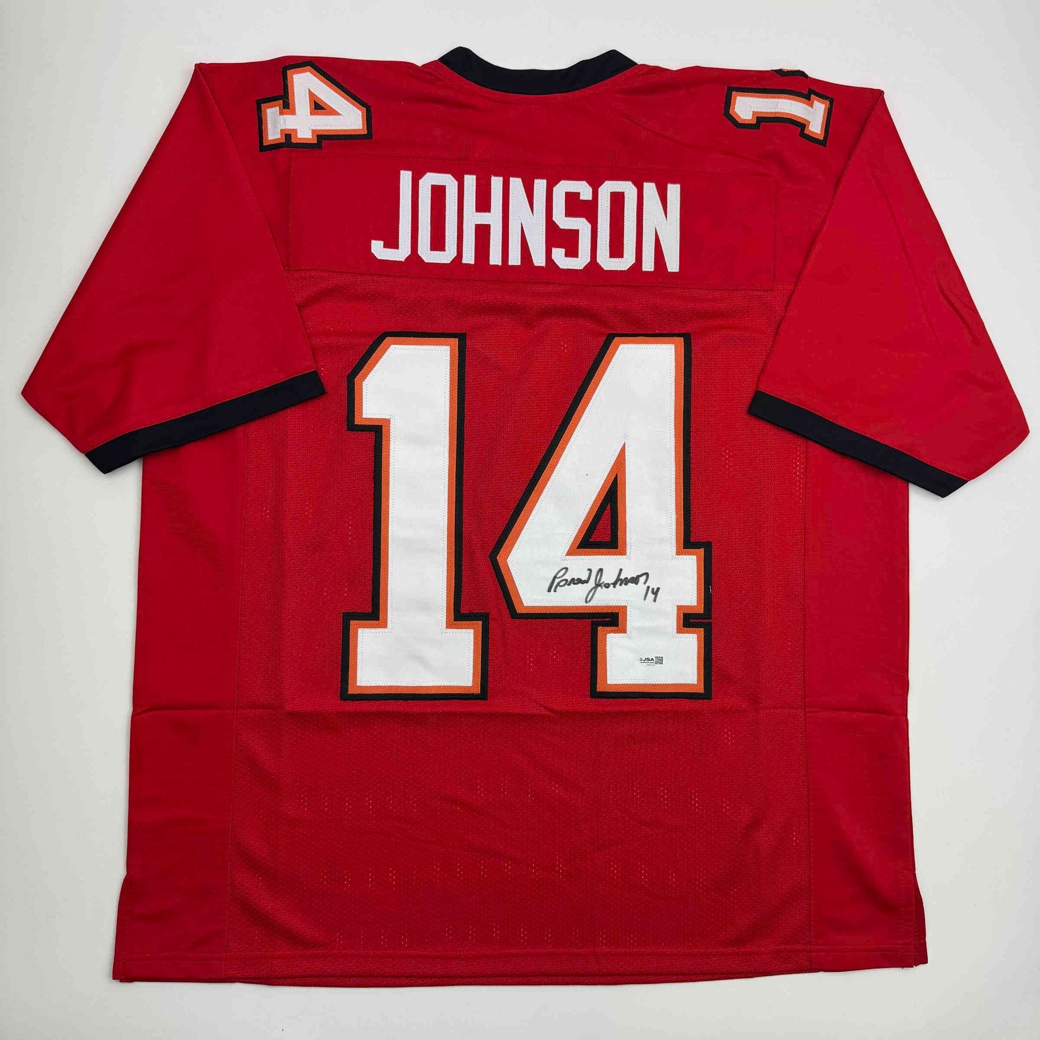 Autographed/Signed Brad Johnson Tampa Bay Red Football Jersey Beckett BAS COA