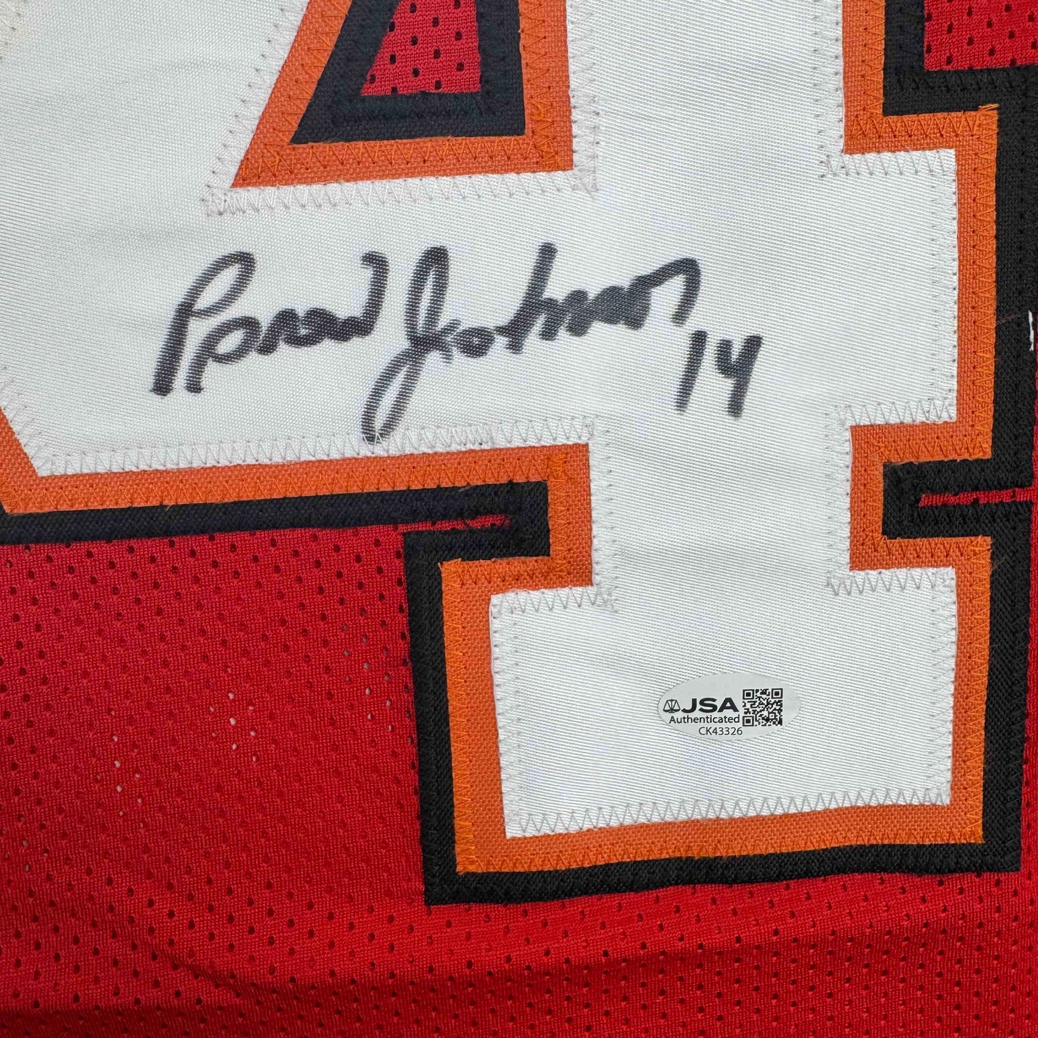 Autographed/Signed Brad Johnson Tampa Bay Red Football Jersey Beckett BAS COA