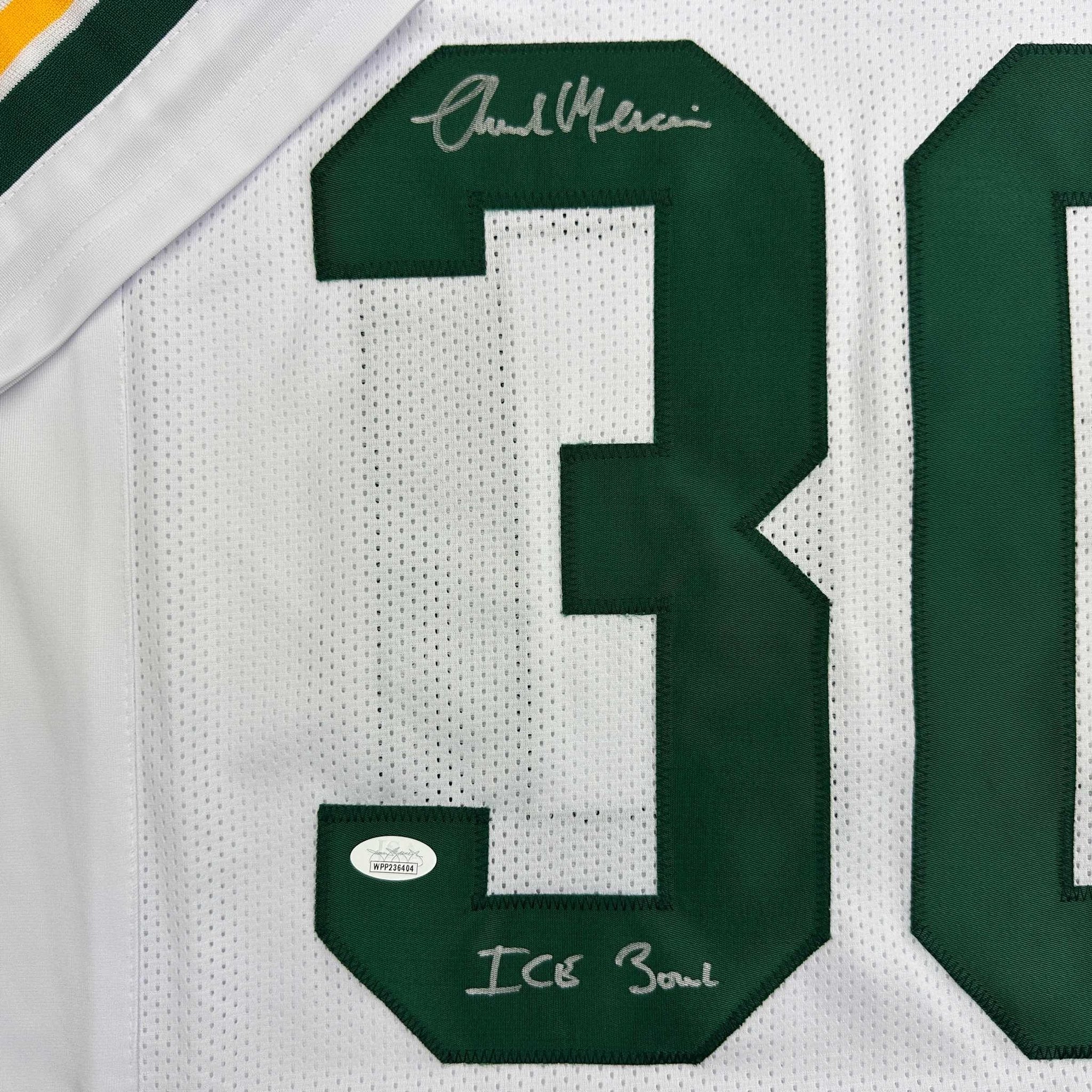Autographed/Signed Chuck Mercein Ice Bowl Green Bay White Football Jersey JSA COA