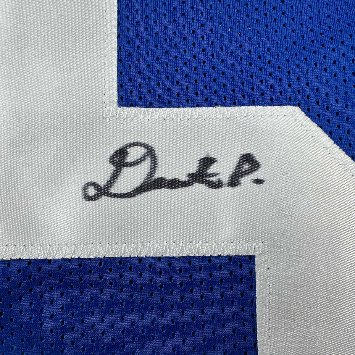 Autographed/Signed Deonte Banks New York Blue Football Jersey Beckett BAS COA