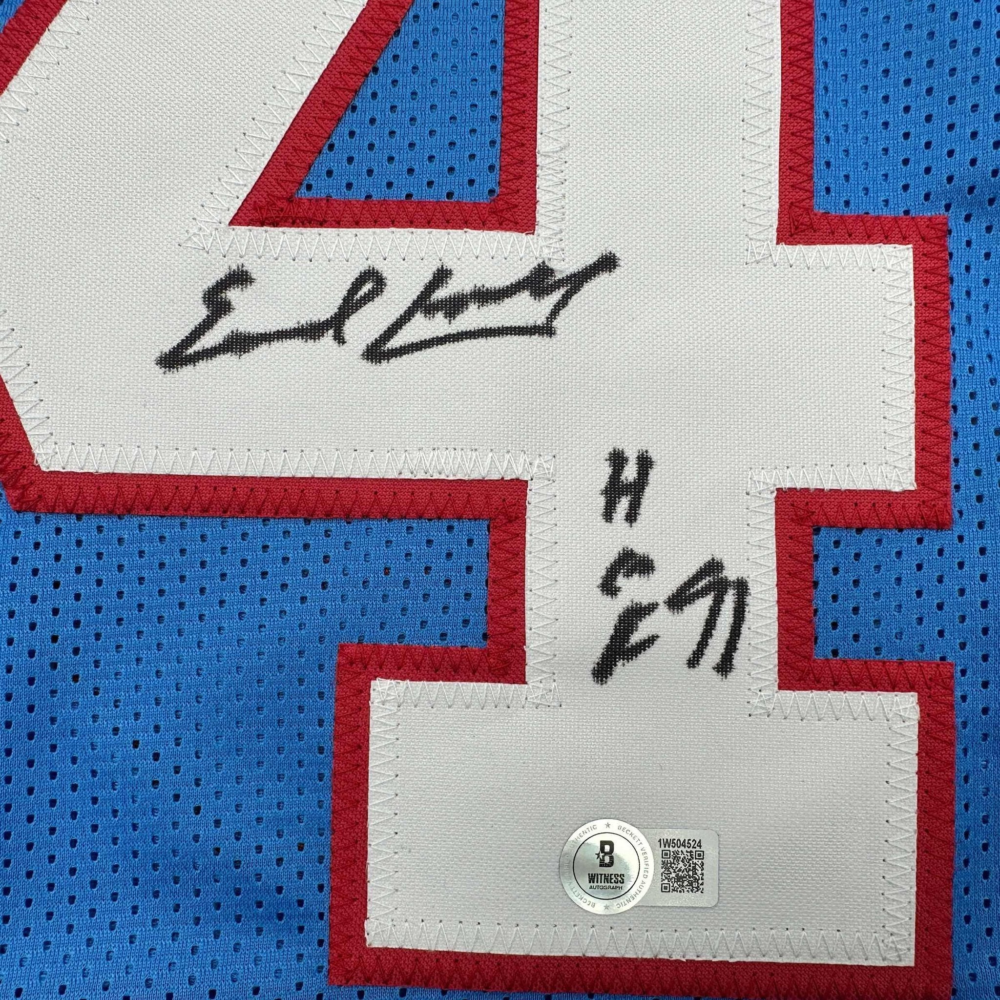 Autographed/Signed Earl Campbell HOF 91 Houston Blue Football Jersey Beckett BAS COA