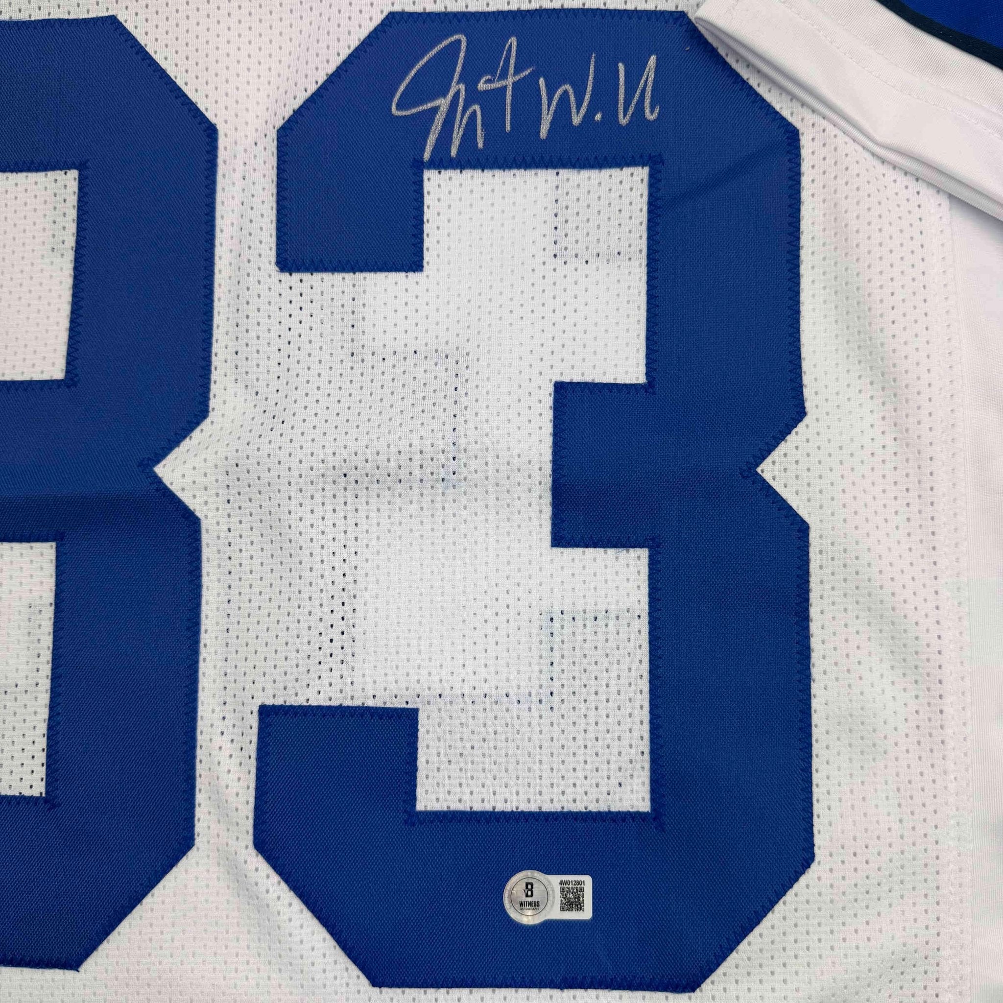 Autographed/Signed Javonte Williams Dallas White Football Jersey Beckett BAS COA