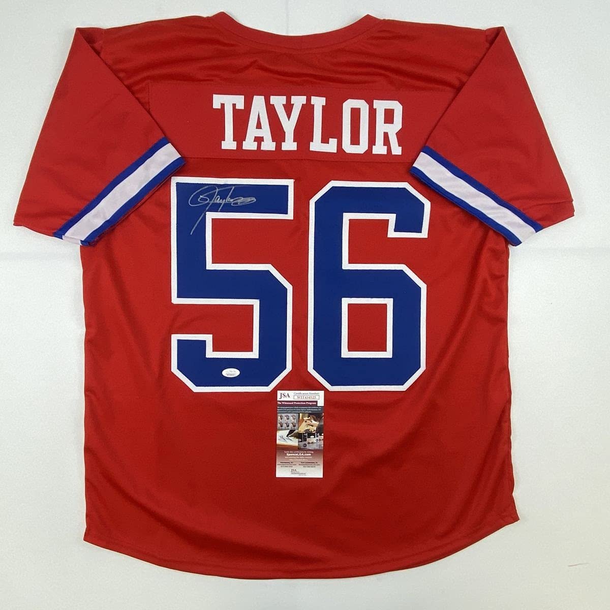 Autographed/Signed Lawrence Taylor New York Red Football Jersey JSA COA