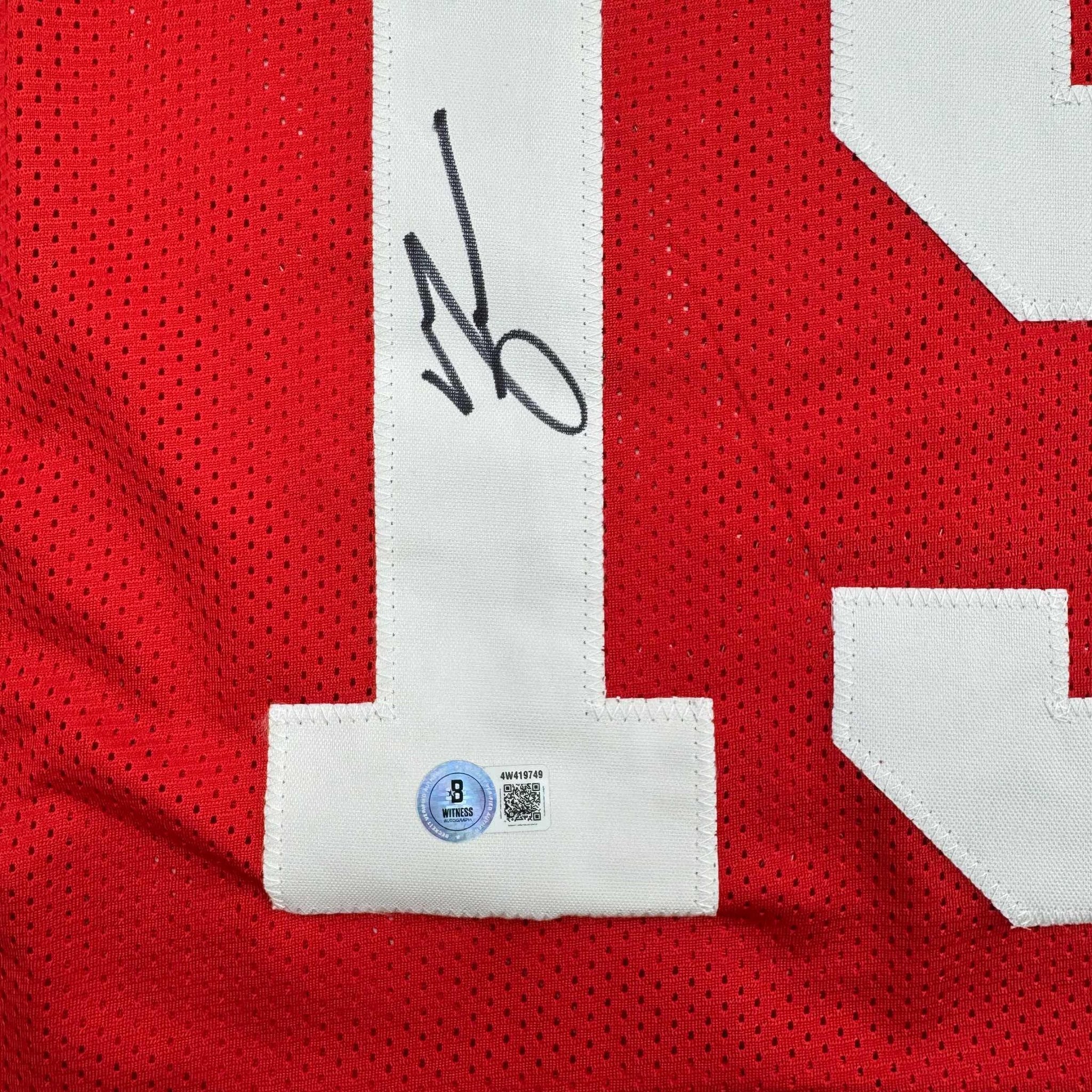 Autographed/Signed Michael Crabtree San Francisco Red Football Jersey Beckett BAS COA