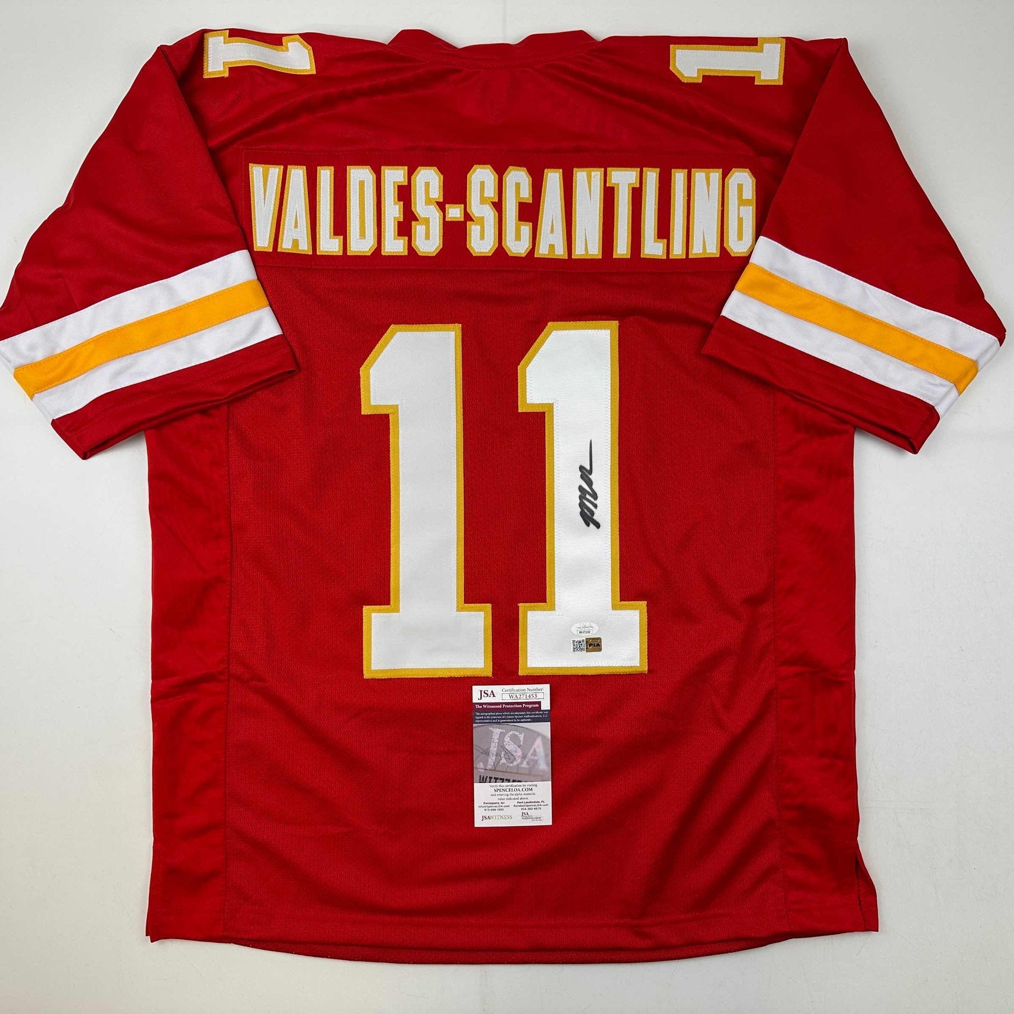 Autographed/Signed Marquez Valdes-Scantling Kansas City Red Football Jersey JSA COA