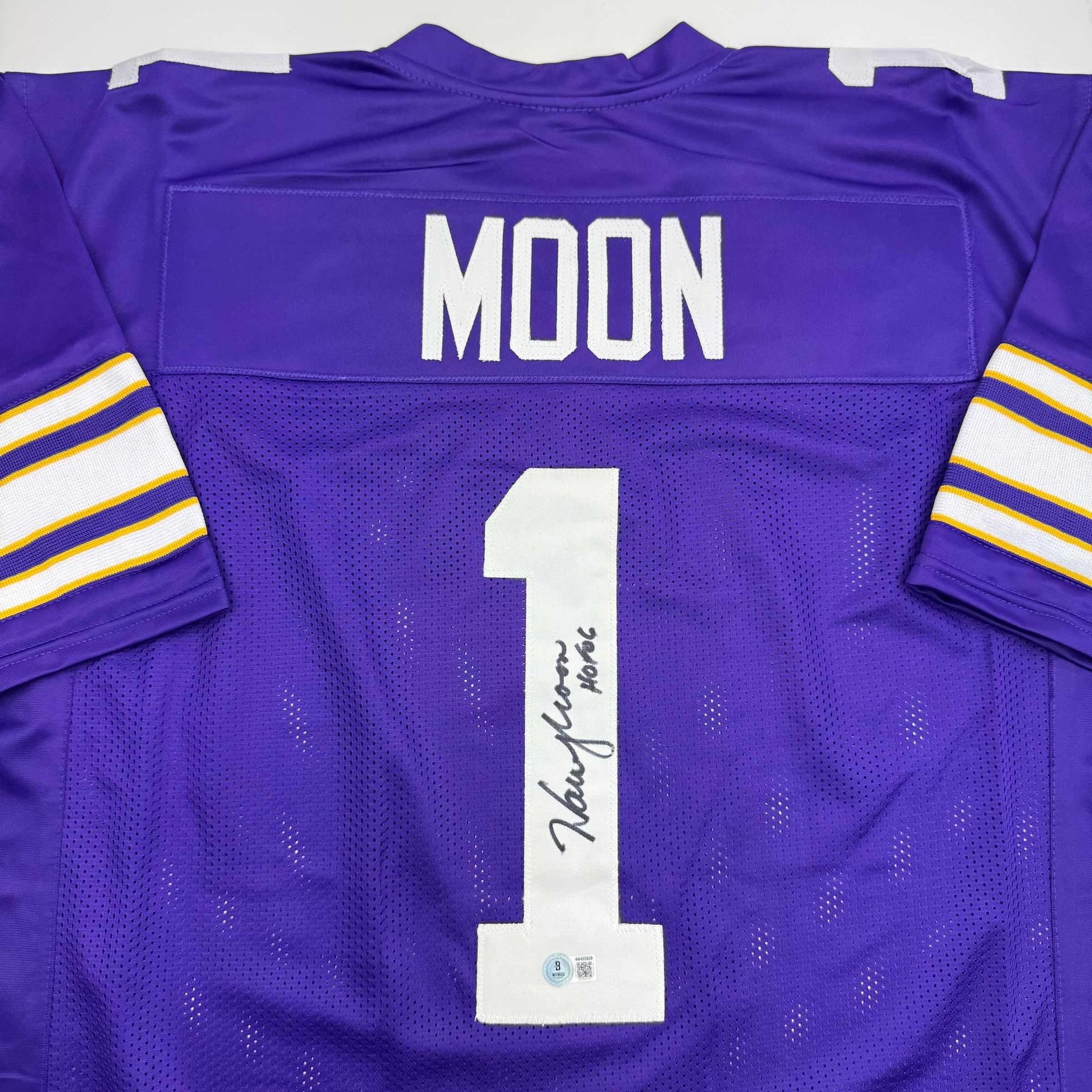 Autographed/Signed Warren Moon HOF 06 Minnesota Purple Football Jersey Beckett BAS COA