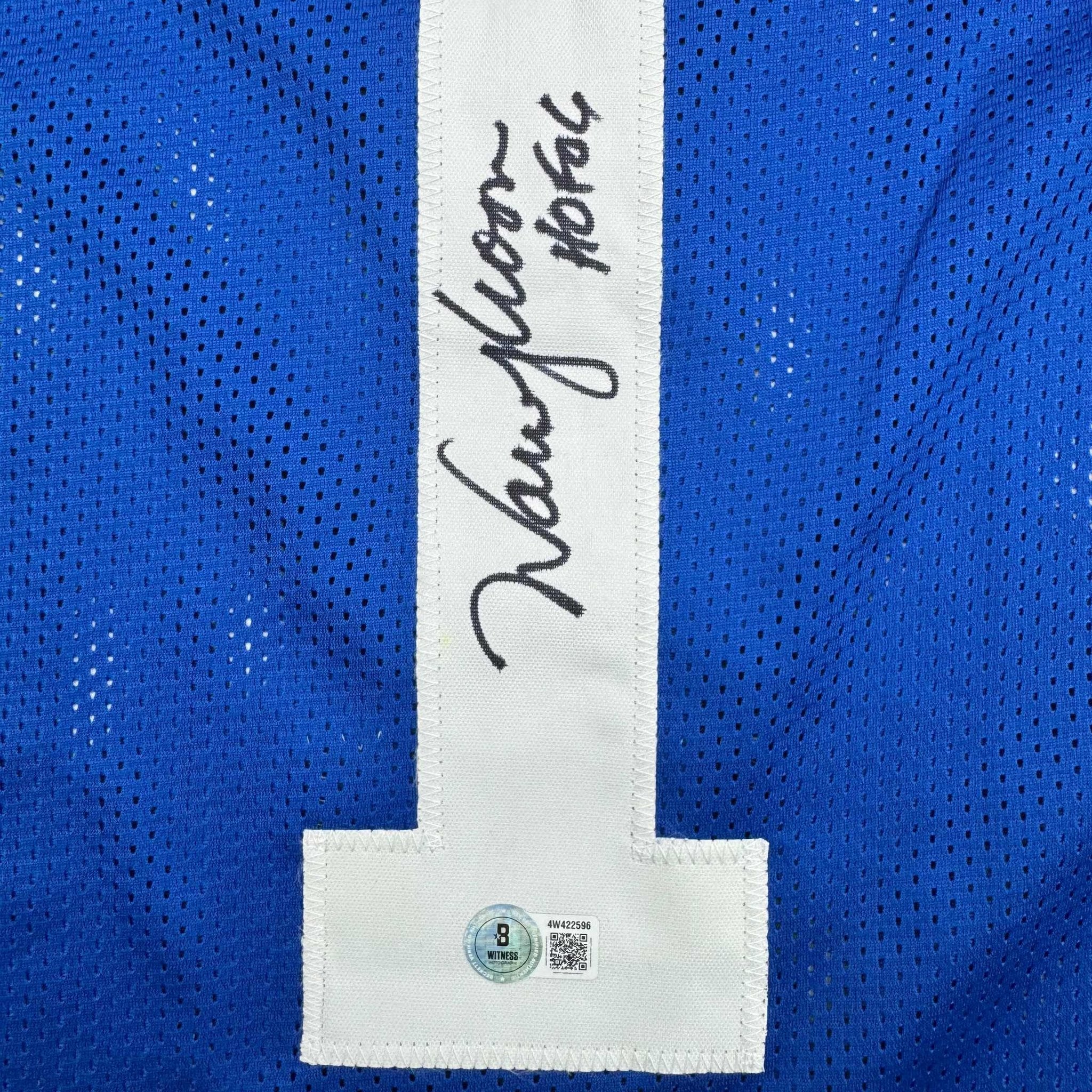 Autographed/Signed Warren Moon HOF 06 Seattle Blue Retro Football Jersey Beckett BAS COA