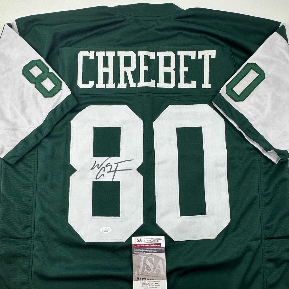 Autographed/Signed Wayne Chrebet New York Green Football Jersey JSA COA