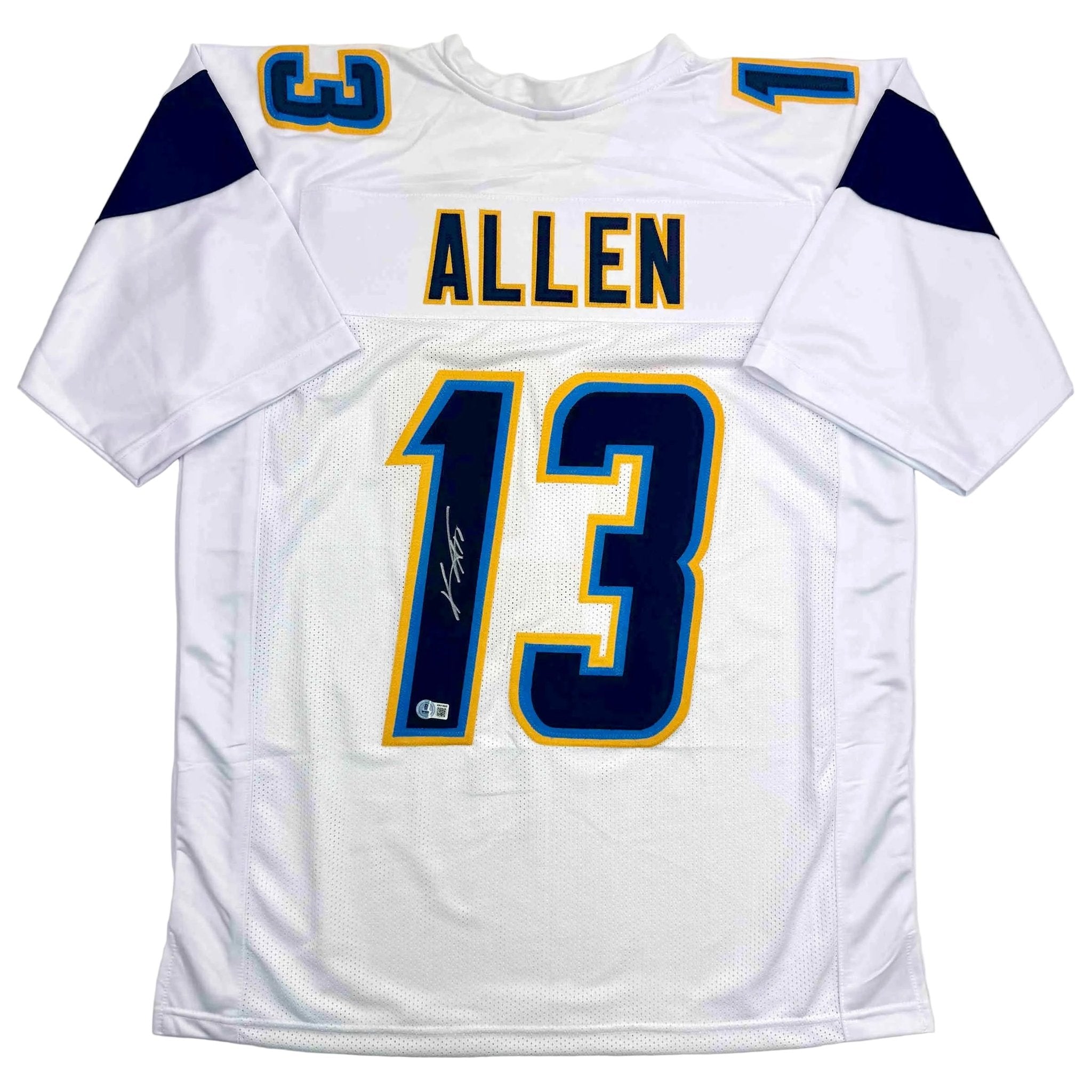 Autographed/Signed Keenan Allen Los Angeles LA White Football Jersey Beckett BAS COA