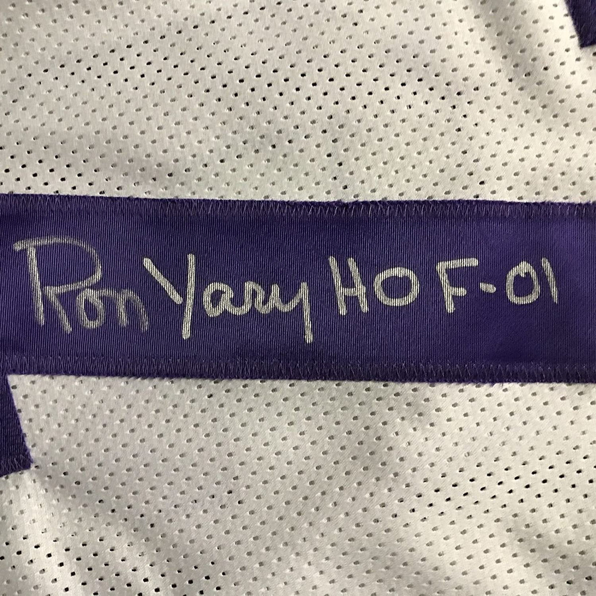 Framed Autographed/Signed Ron Yary HOF 01 35x39 Minnesota Vikings White Football Jersey JSA COA