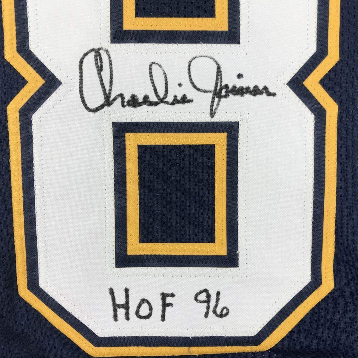 Autographed/Signed Charlie Joiner HOF 96 San Diego Dark Blue Football Jersey JSA COA