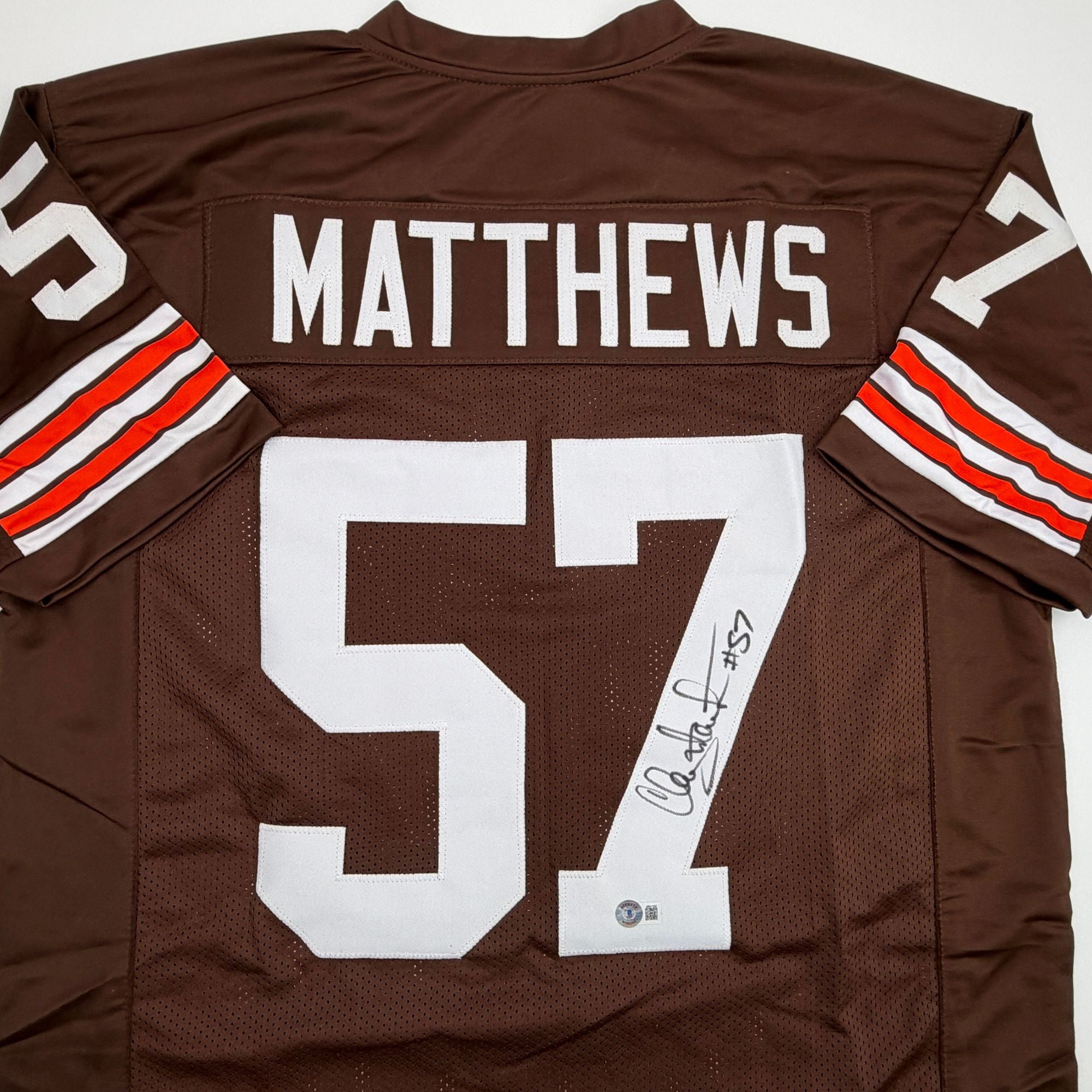 Autographed/Signed Clay Matthews Jr Cleveland Brown Football Jersey Beckett BAS COA