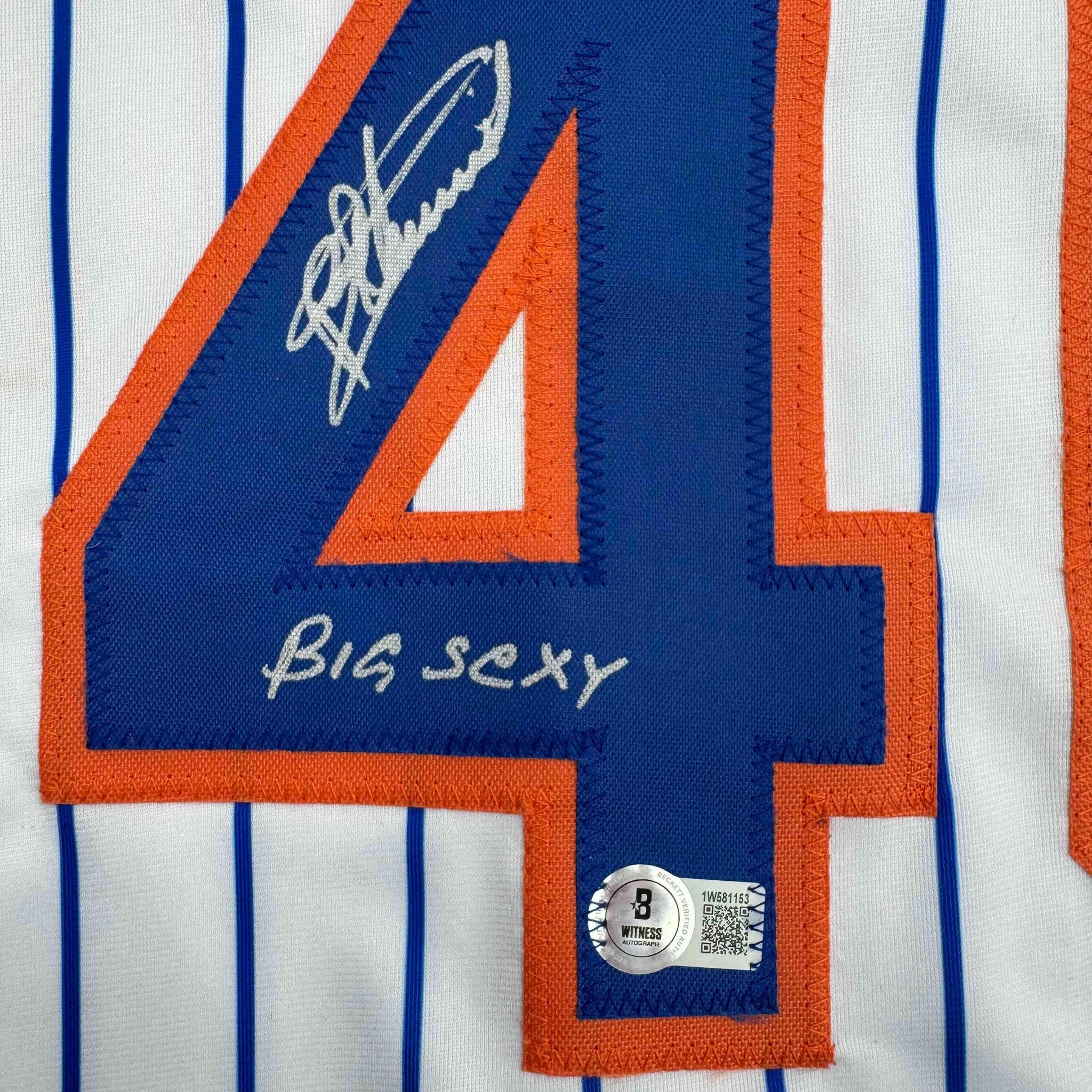 Autographed/Signed Bartolo Colon Inscribed Big Sexy New York Pinstripe Baseball Jersey Beckett BAS COA