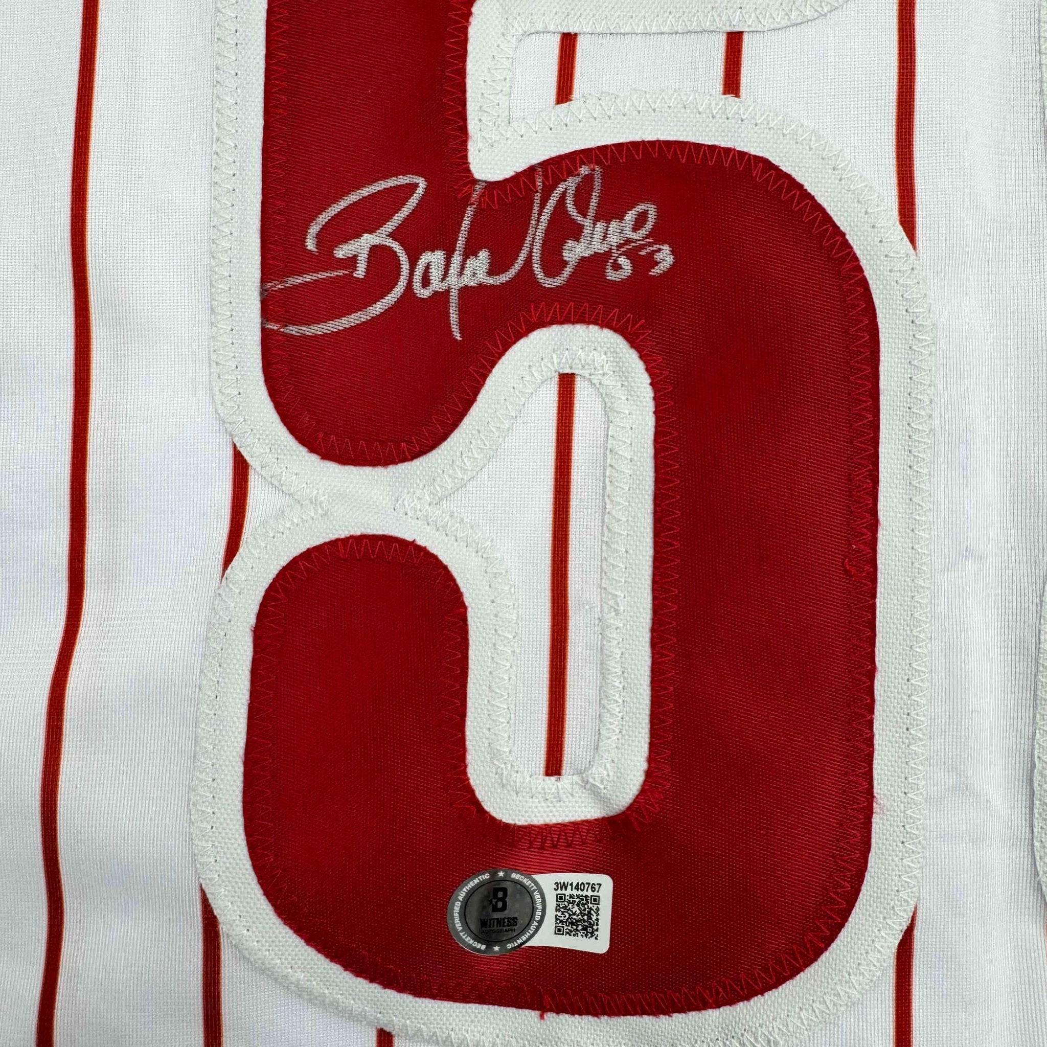 Autographed/Signed Bobby Abreu Philadelphia Pinstripe Baseball Jersey Beckett BAS COA