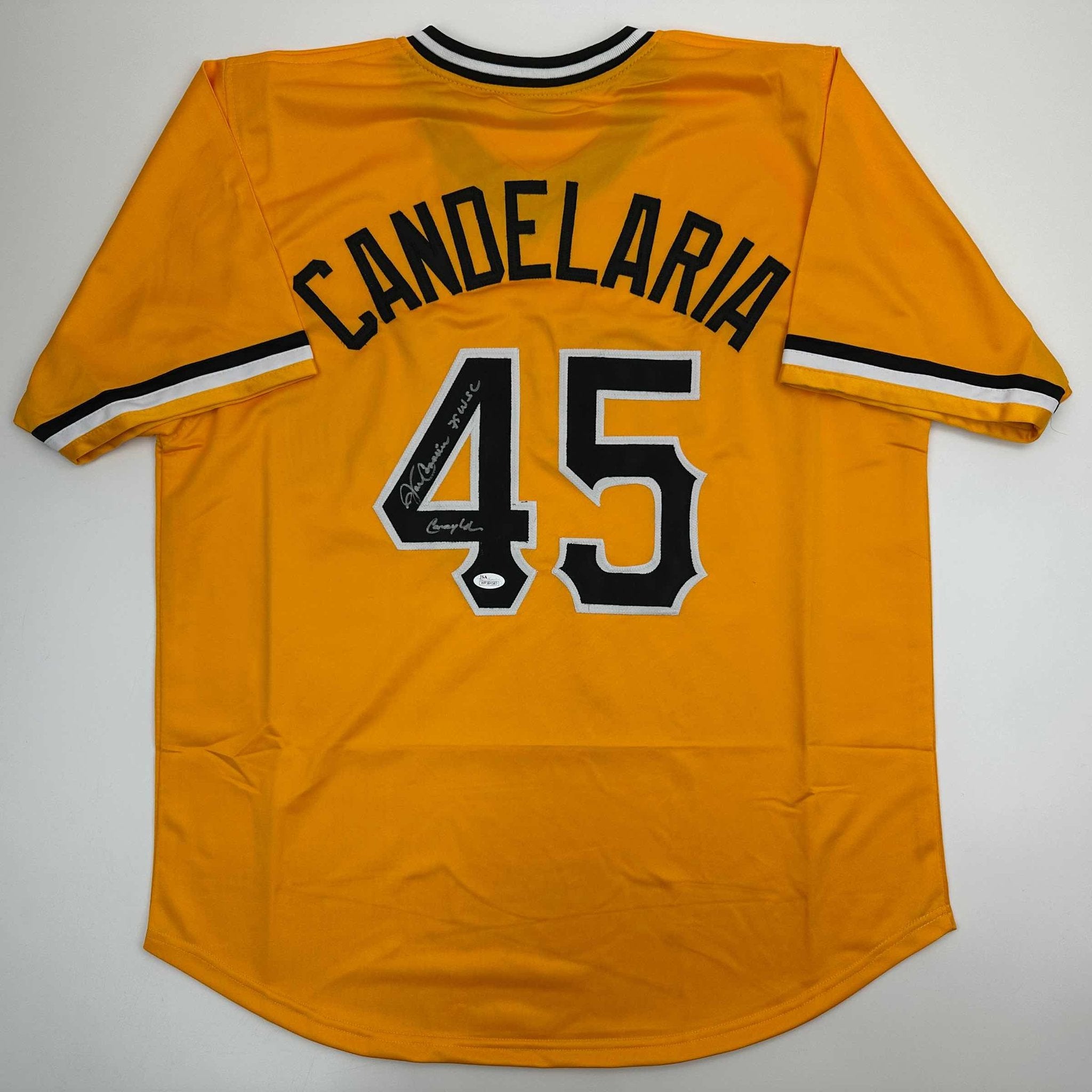 Autographed/Signed John Candelaria Pittsburgh Yellow Baseball Jersey JSA COA