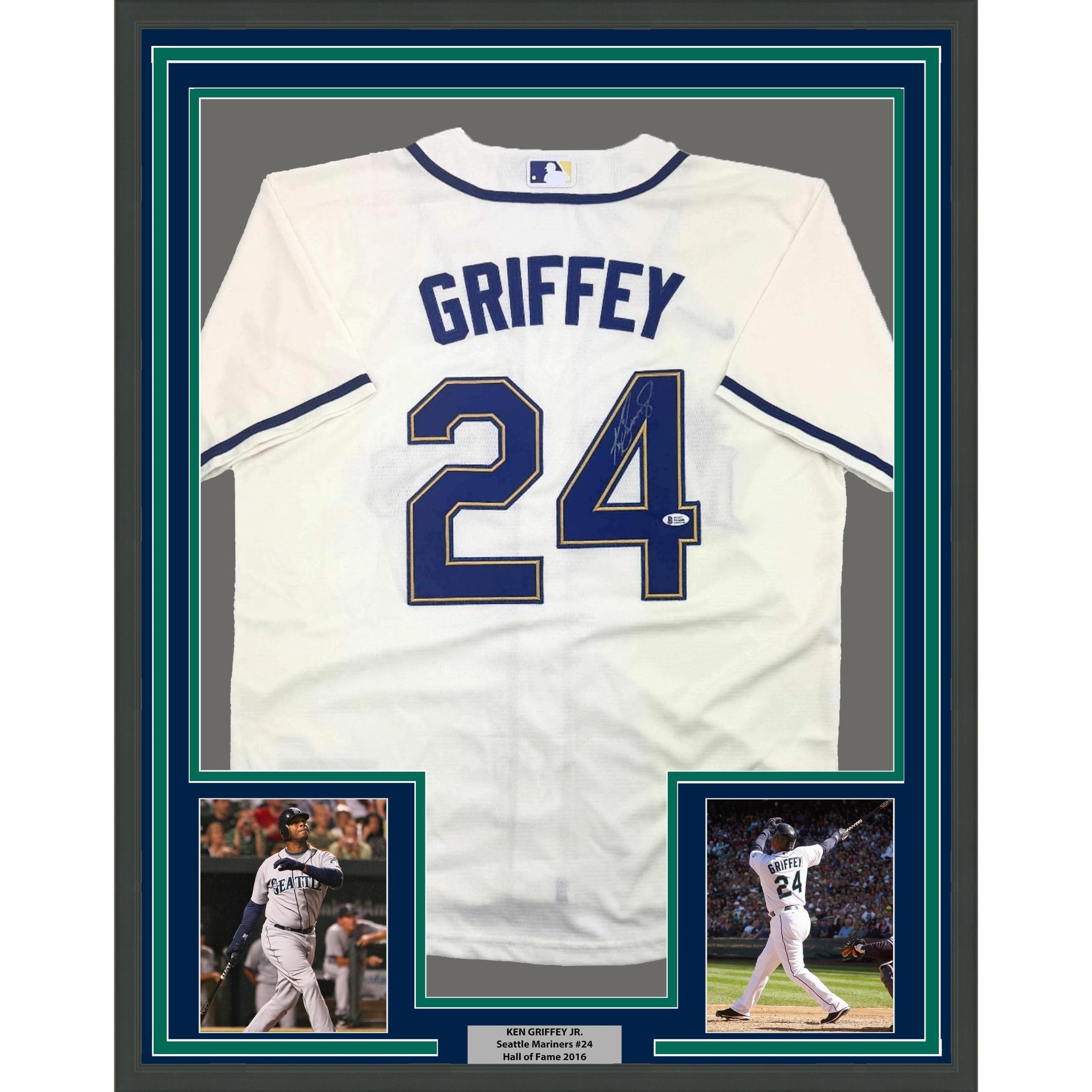 Framed Autographed/Signed Ken Griffey Jr. 35x39 Seattle Cream Baseball Jersey Beckett BAS COA