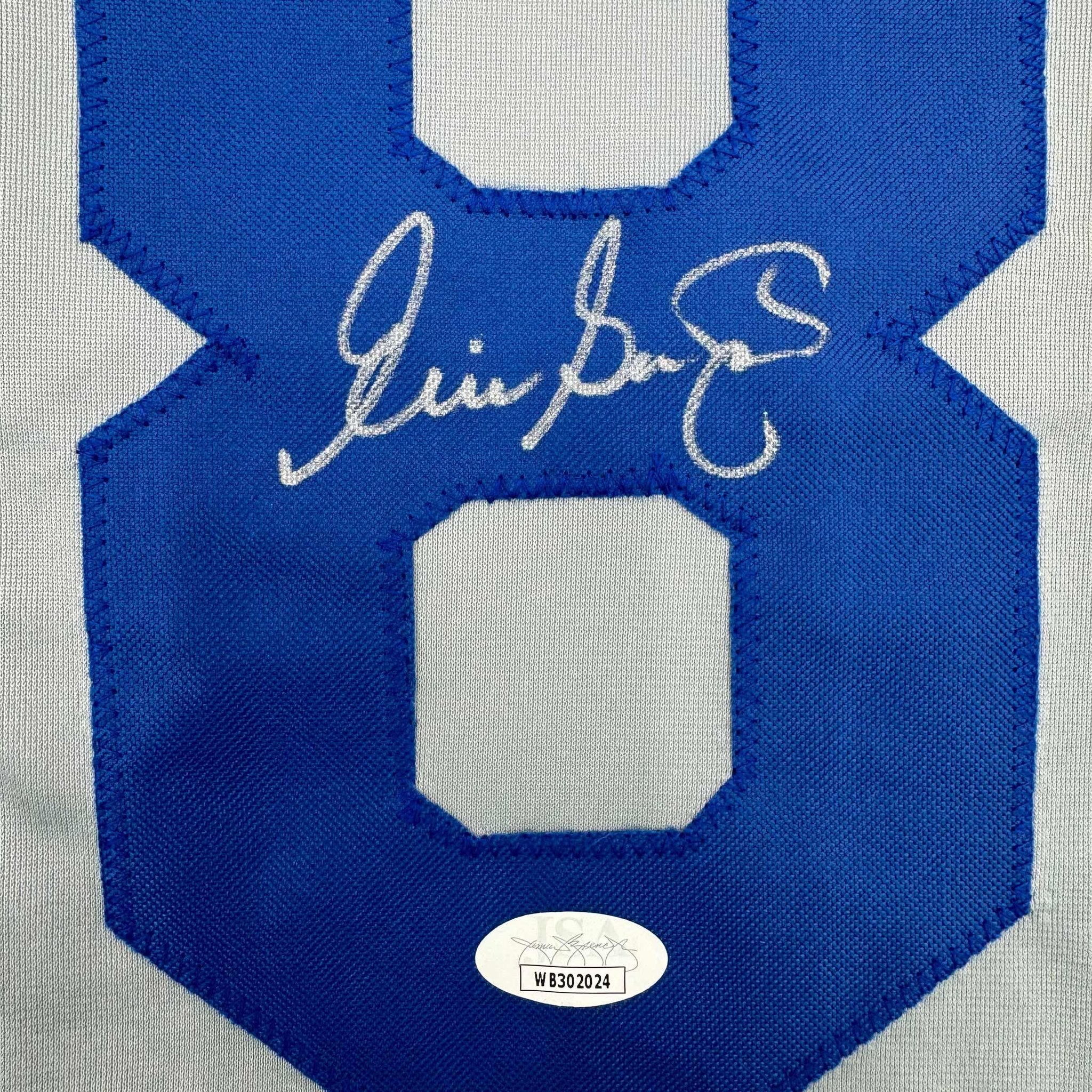 Framed Autographed/Signed Eric Gagne 35x39 Los Angeles LA Grey Baseball Jersey JSA COA
