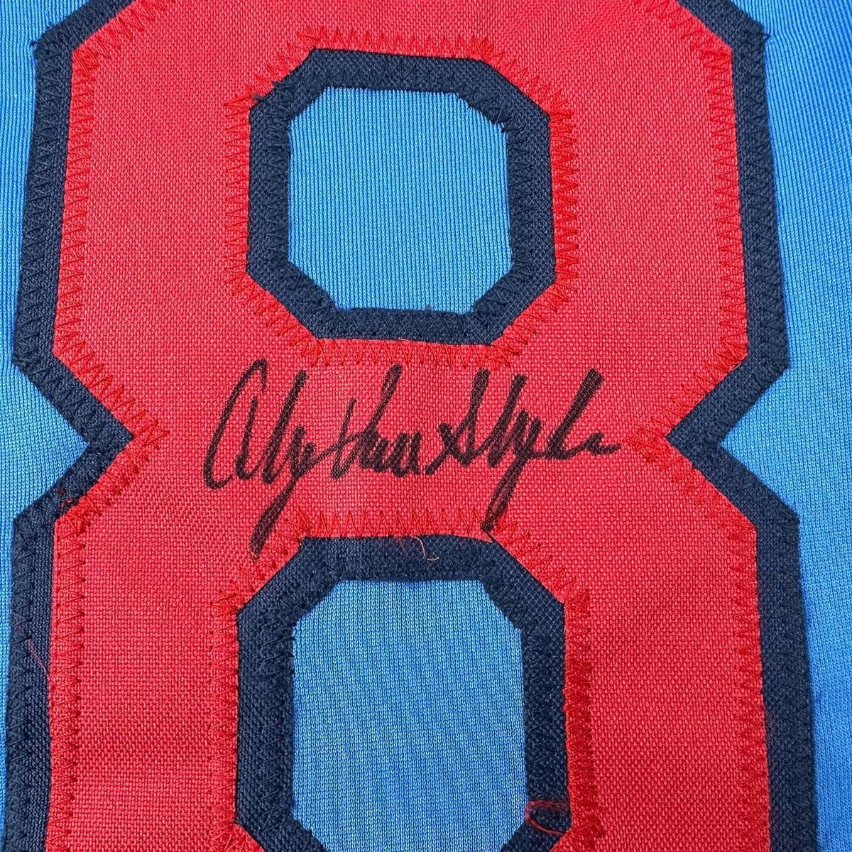 Framed Autographed/Signed Andy Van Slyke 35x39 St. Louis Blue Baseball Jersey JSA COA