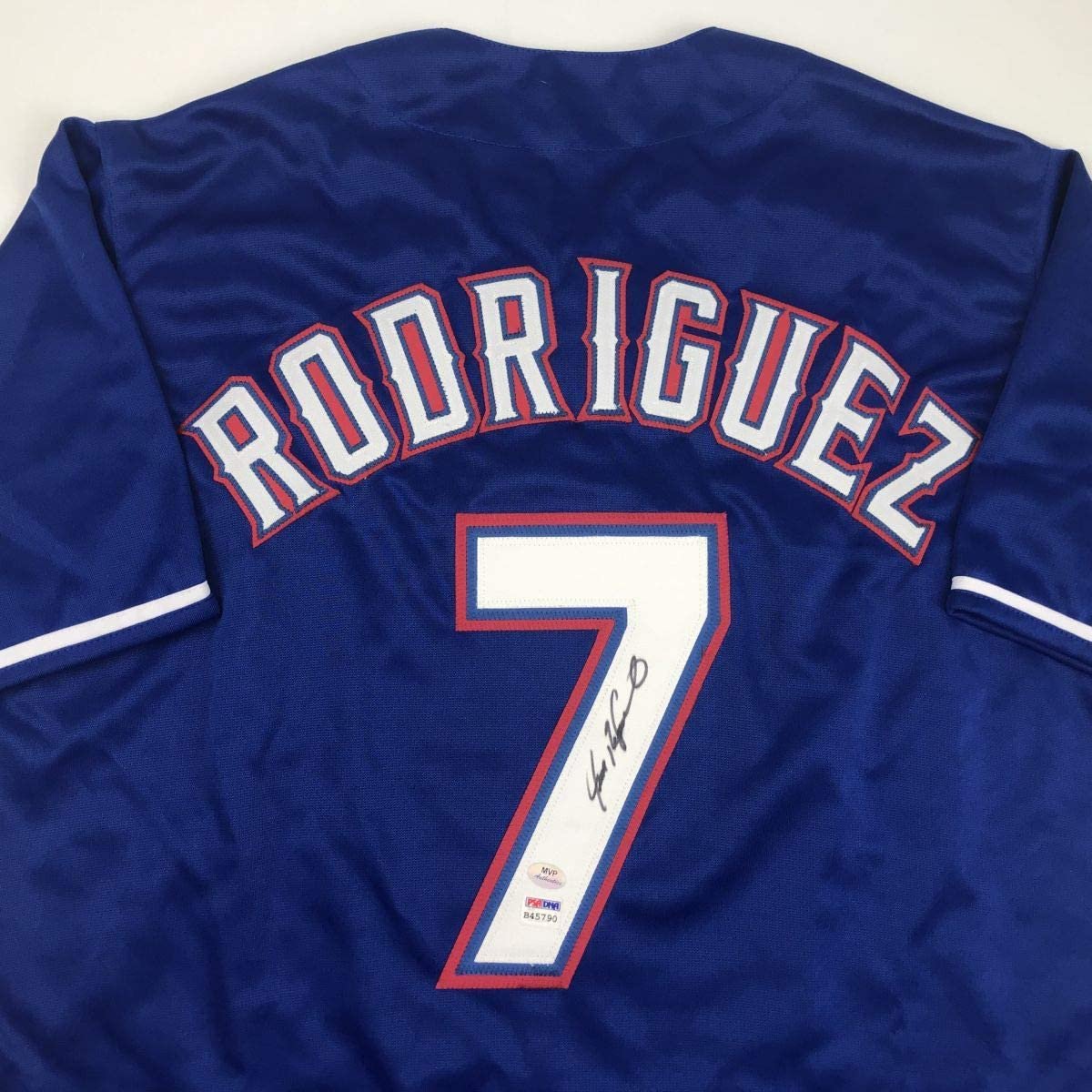 Autographed/Signed Ivan Pudge Rodriguez Texas Blue Baseball Jersey PSA/DNA COA