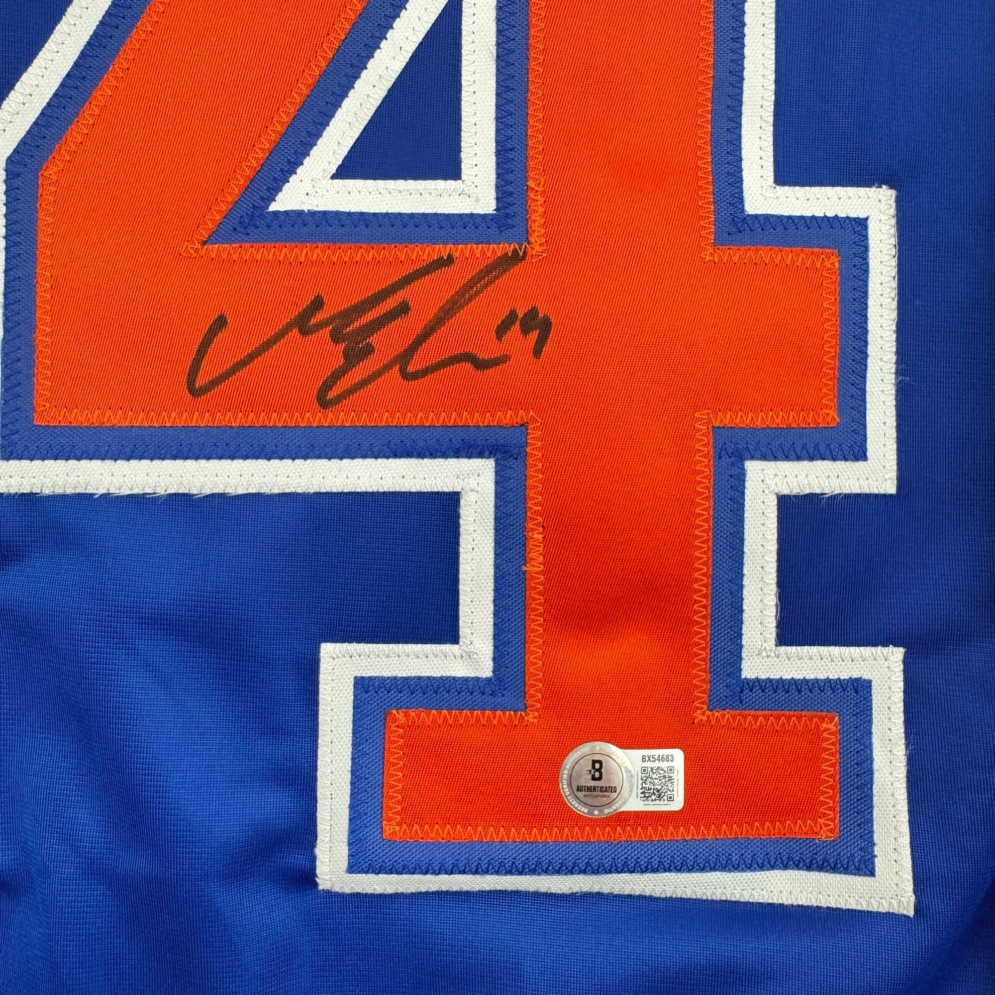 Autographed/Signed Mattias Ekholm Edmonton Blue Hockey Jersey Beckett BAS COA