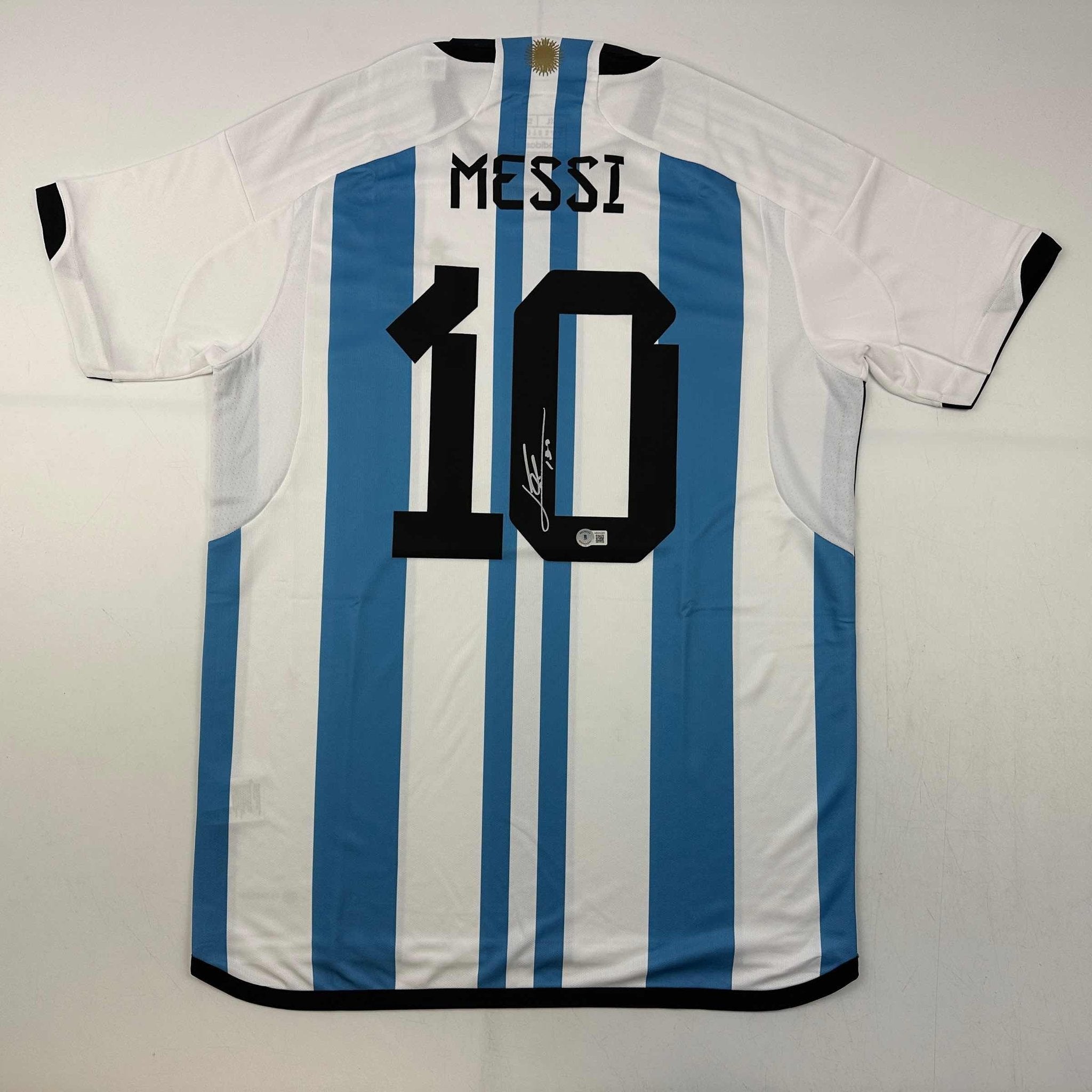 Autographed/Signed Lionel Leo Messi Argentina Blue Soccer Jersey Beckett BAS COA