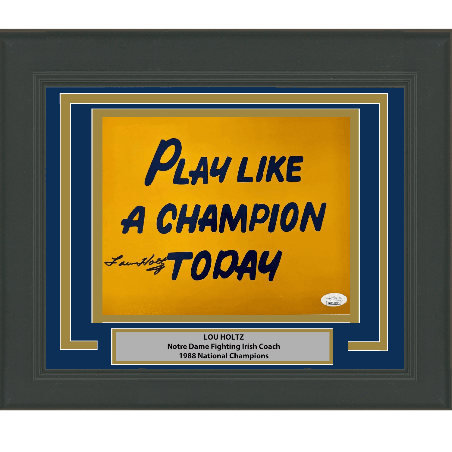 Framed Autographed/Signed Lou Holtz Play Like A Champion Today Notre Dame Irish 8x10 College Football Photo JSA COA