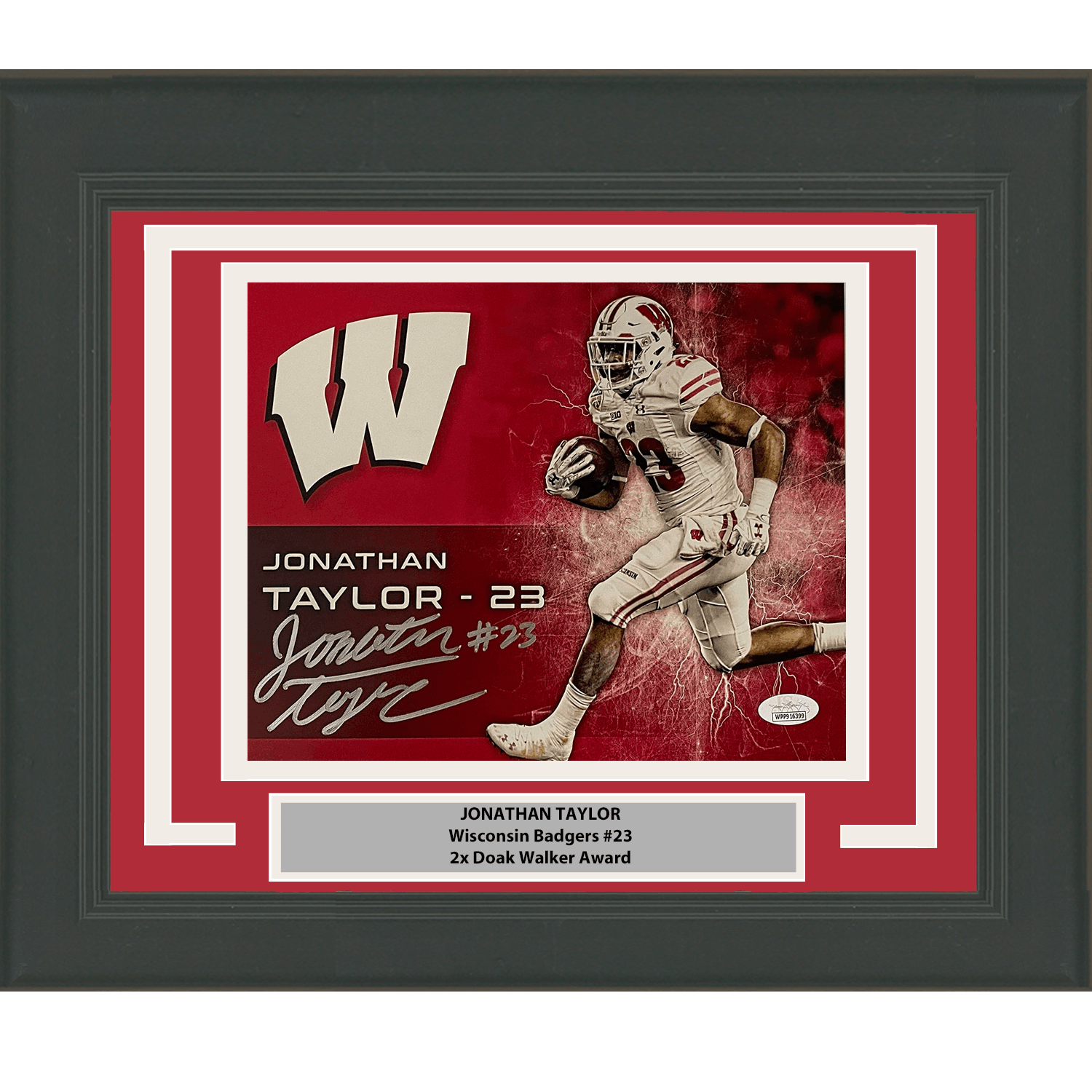 Framed Autographed/Signed Jonathan Taylor Wisconsin Badgers 8x10 College Football Photo JSA COA #12