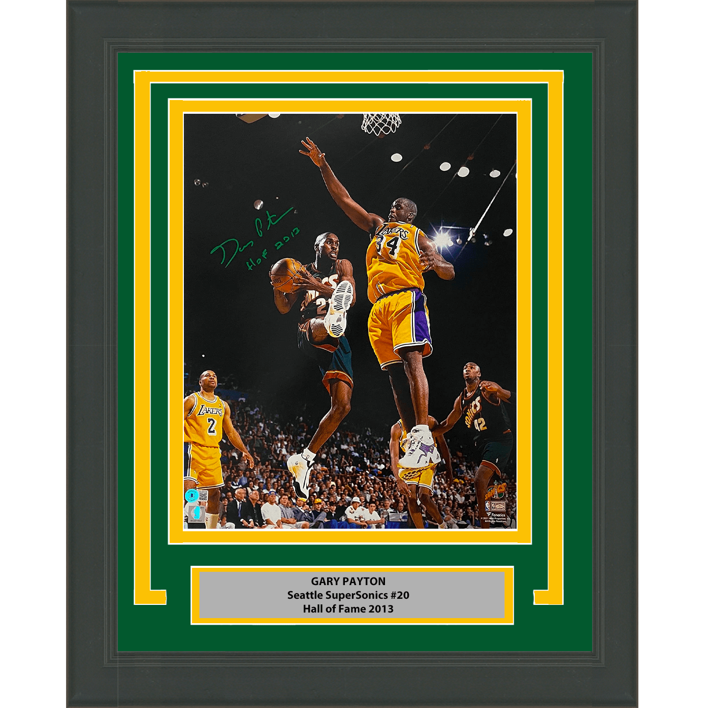 Framed Autographed/Signed Gary Payton HOF 2013 Seattle Supersonics 16x20 Basketball Photo Beckett BAS COA