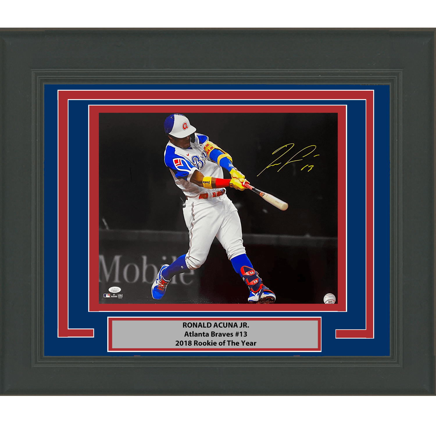 Framed Autographed/Signed Ronald Acuna Jr. Atlanta Braves 16x20 Baseball Photo JSA COA #5