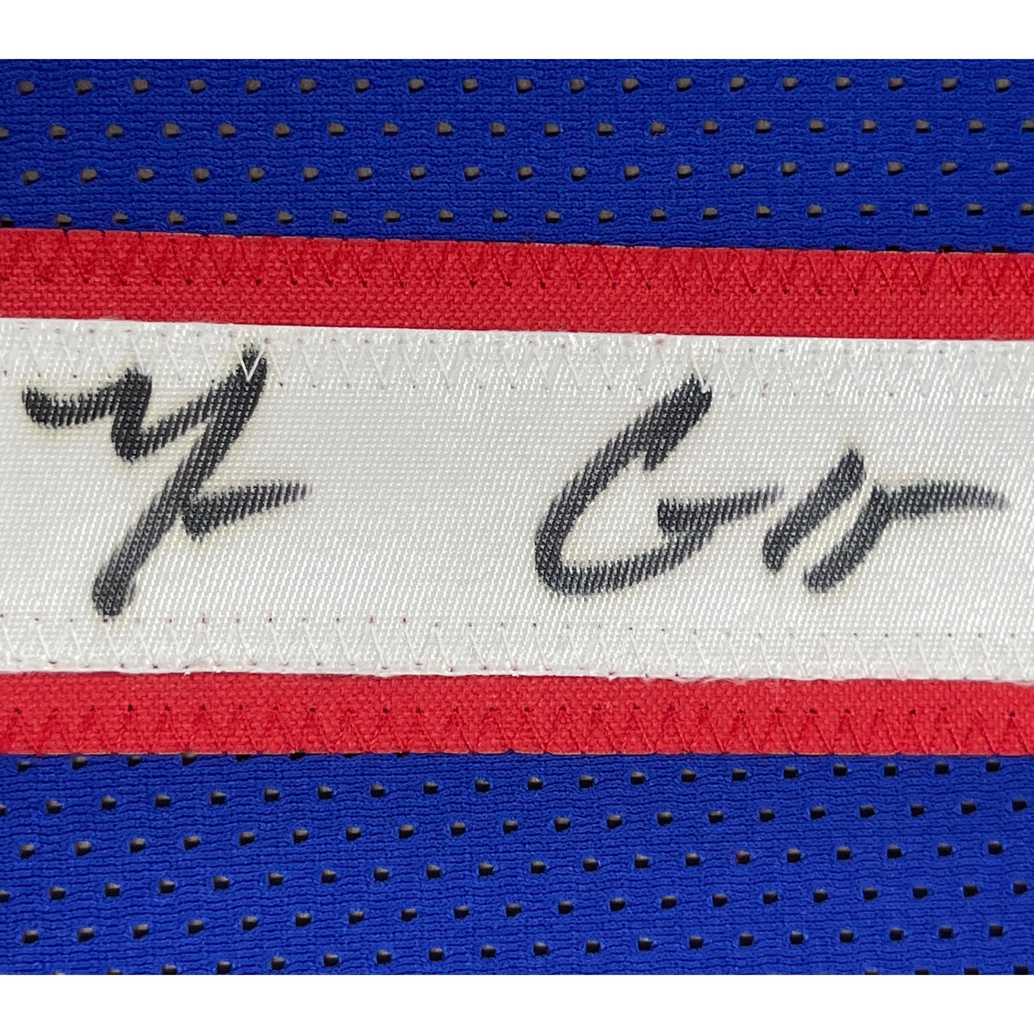 Framed Autographed/Signed Mario Chalmers 35x39 Kansas Blue College Basketball Jersey JSA COA