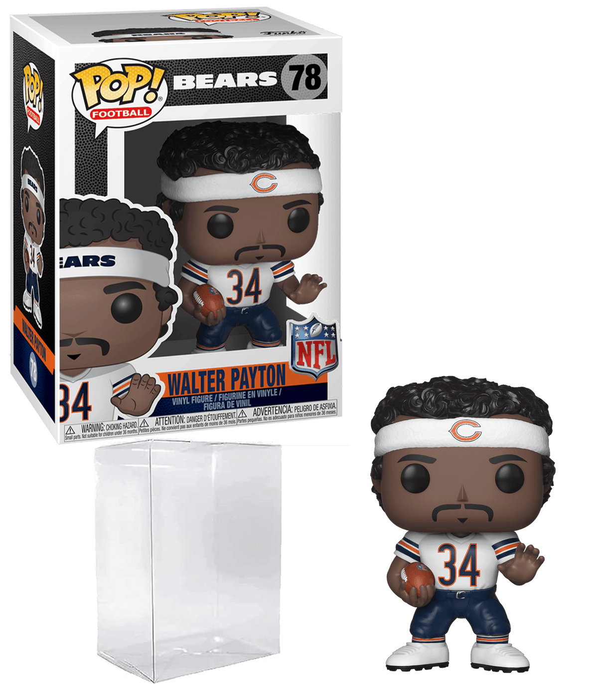 Walter Payton #78 Funko POP! Football Chicago Bears Figurine Bundle with HOFSM Protector Case