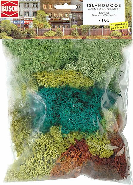 Busch 7105 A Scale Lichen -- Light Green, Dark Green, Yellow & Brown 2-1/2oz 70g