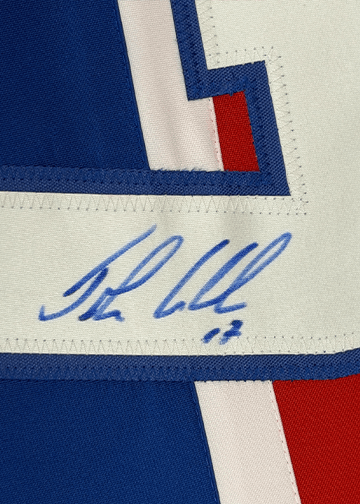Framed Autographed/Signed John LeClair 35x39 Montreal Red Hockey Jersey JSA COA