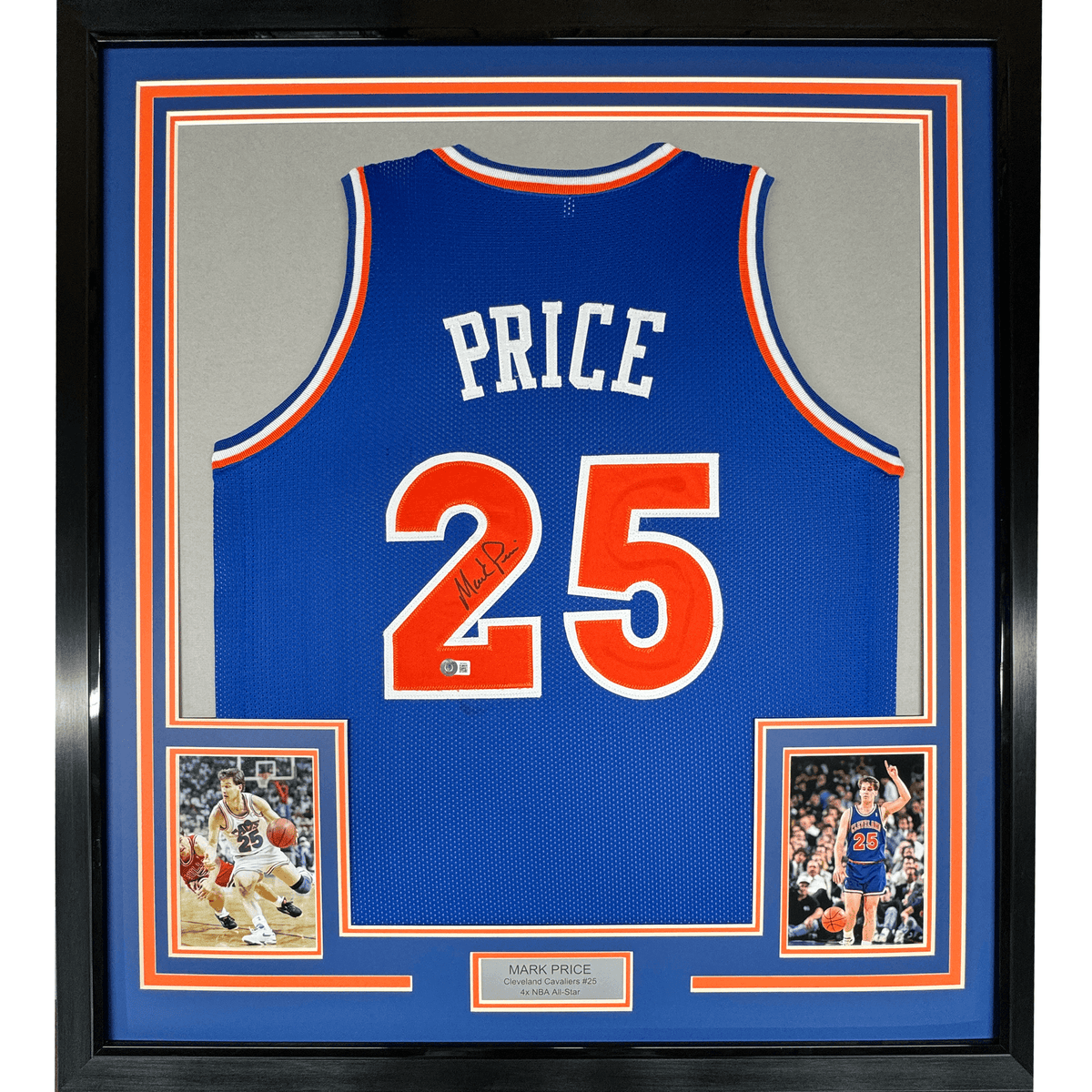Framed Autographed/Signed Mark Price 35x39 Cleveland Blue Basketball Jersey PSA COA