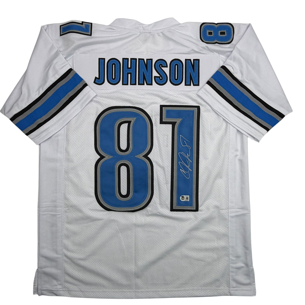 Autographed/Signed Calvin Johnson Detroit White Football Jersey JSA COA #2